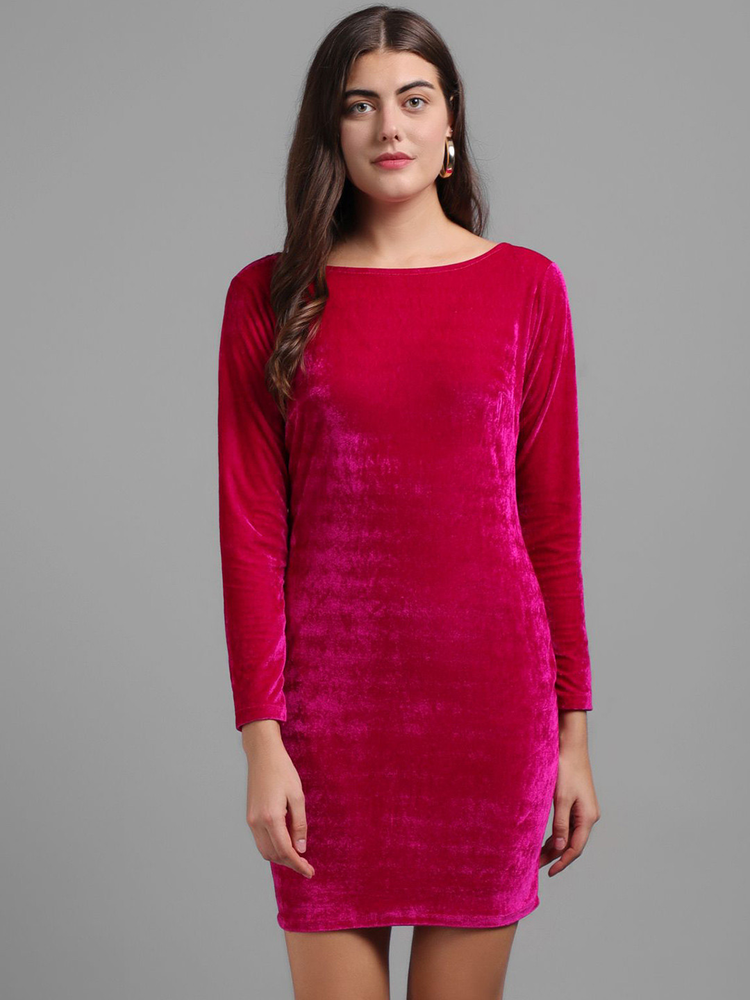 VIVIENT Women Velvet Boat Neck Bodycon Dress