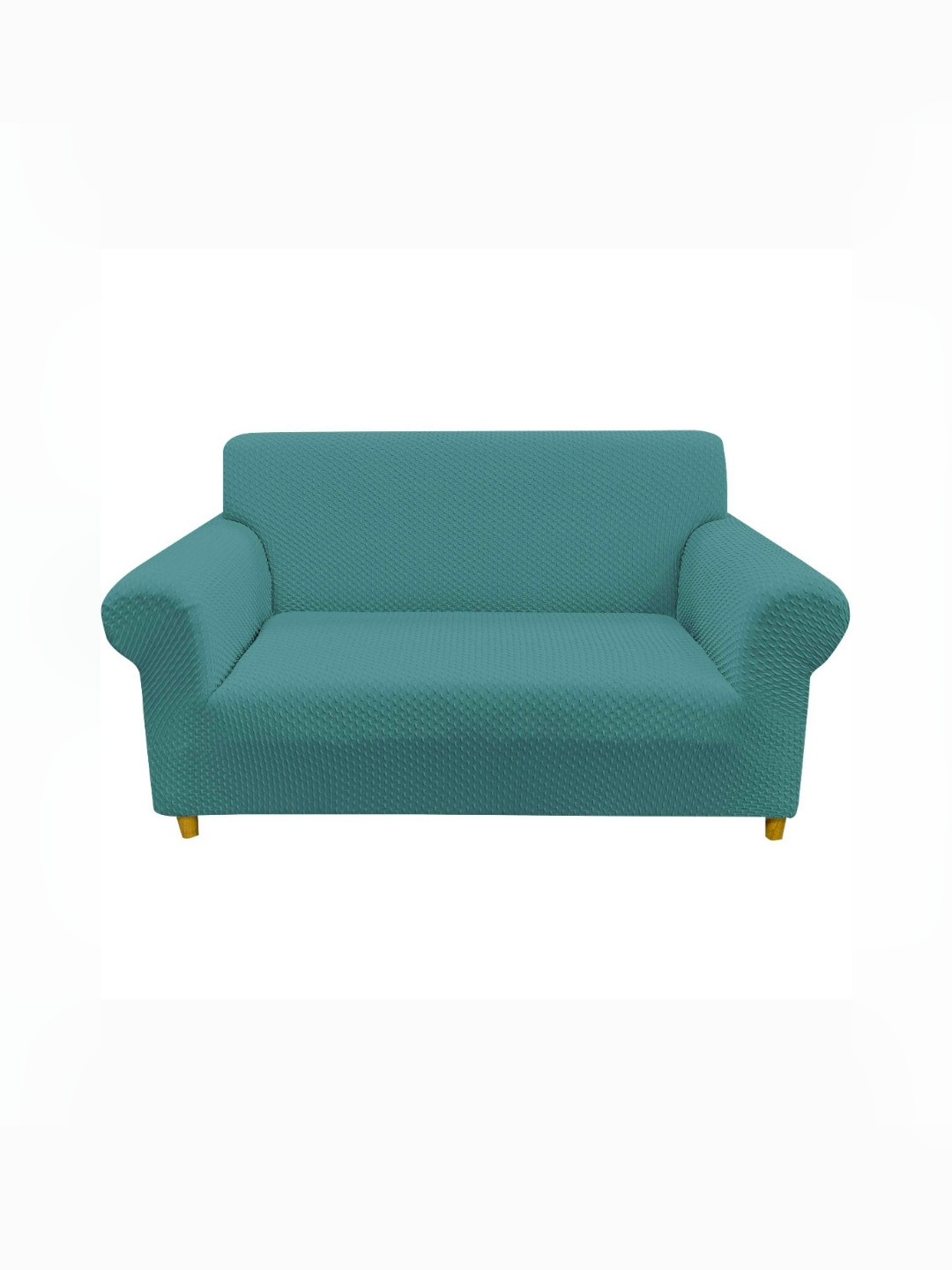 HOUSE OF QUIRK Teal Green Jacquard Elasticated Sofa Cover With Arms Four Seater