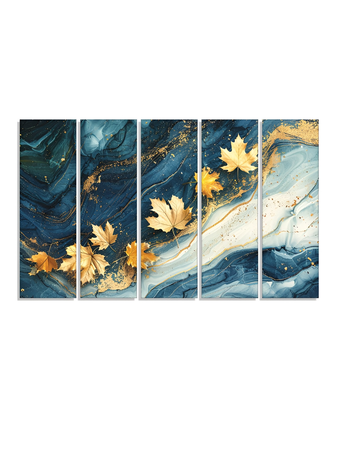 RANDOM Vinyl Navy Blue & Yellow 5 Piece Floral and Botanical Canvas Wall Paintings