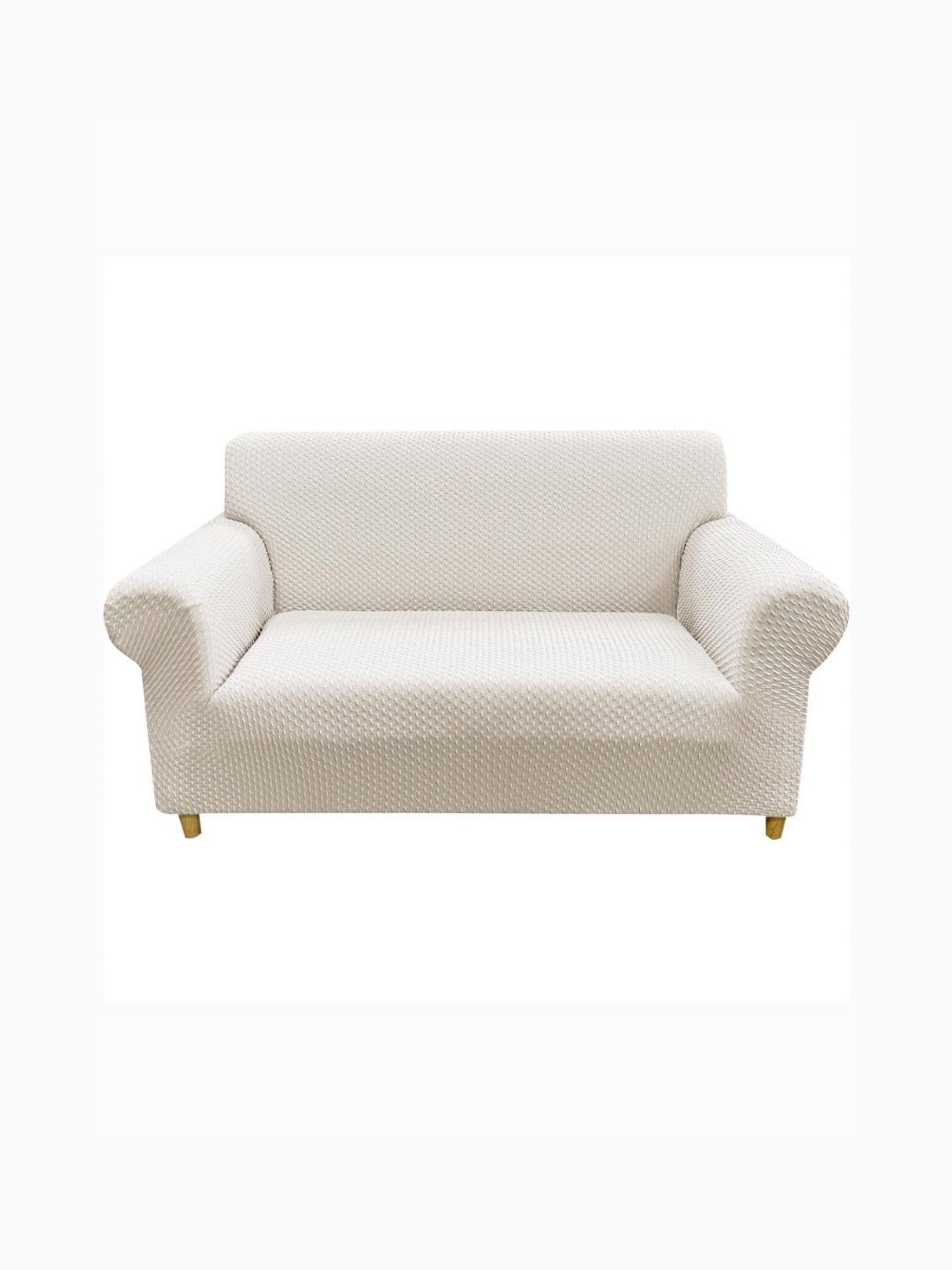 House of Quirk Cream-Coloured Jacquard Elasticated Sofa Cover with Arms Three Seater