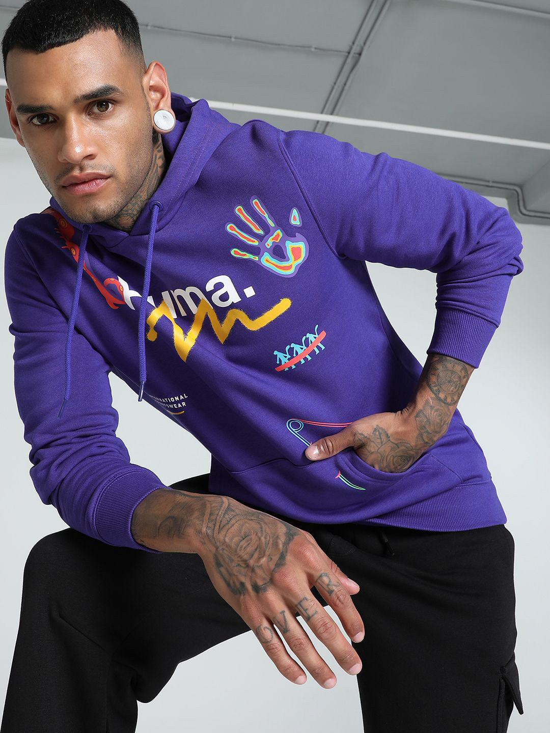 Puma CLASSICS DRIP Graphic Cotton Long Sleeves Hoodie Sweatshirts