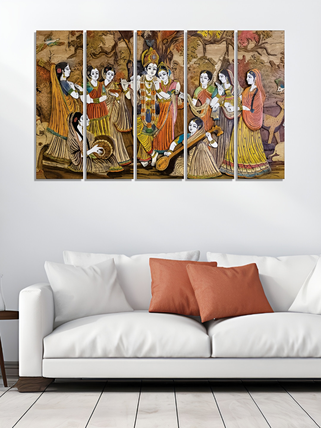 RANDOM Vinyl Brown & Yellow 5 Piece Religious Canvas Wall Paintings