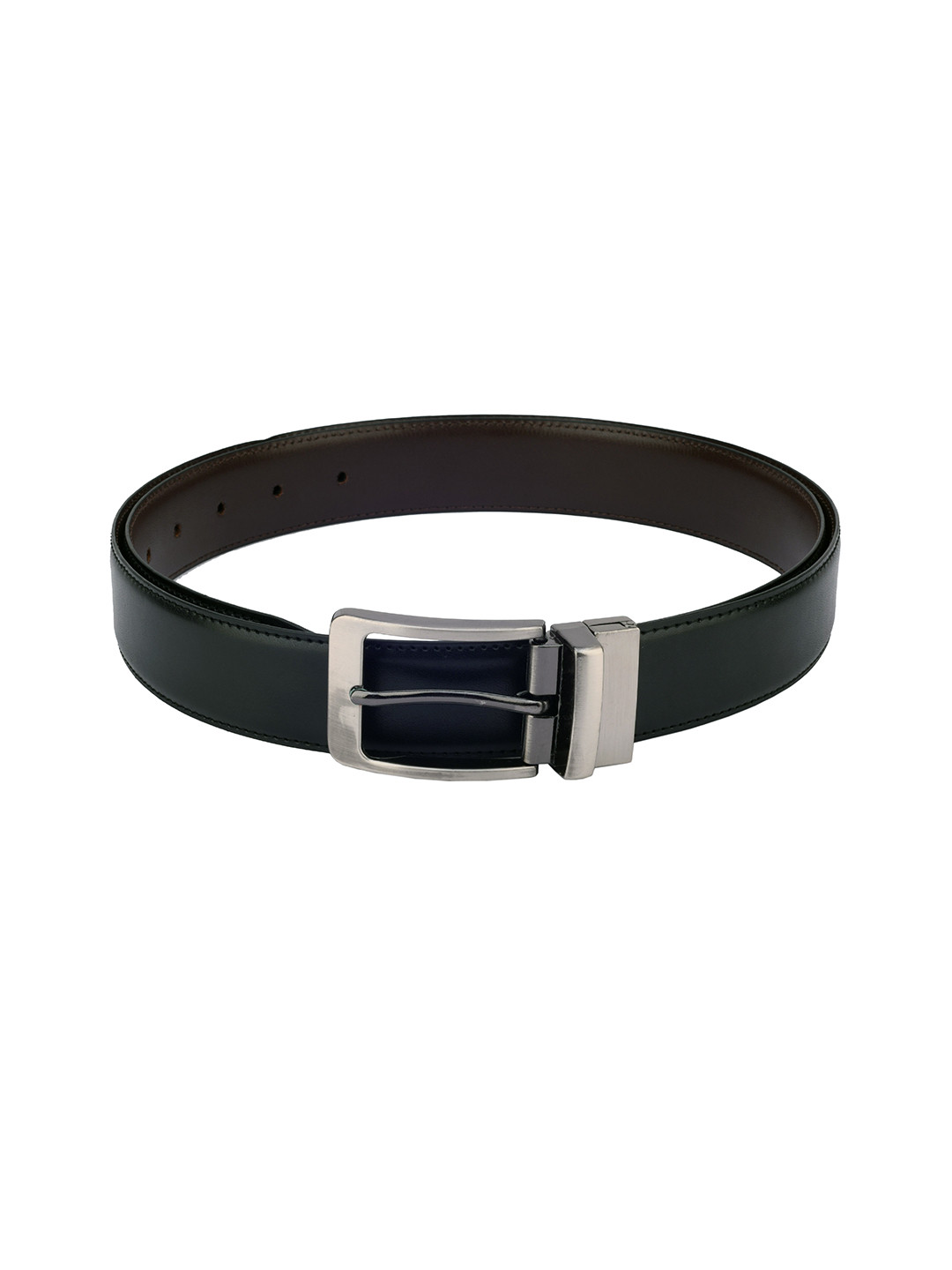 Cazzano Men Black Leather Reversible Belt Buckle Closure