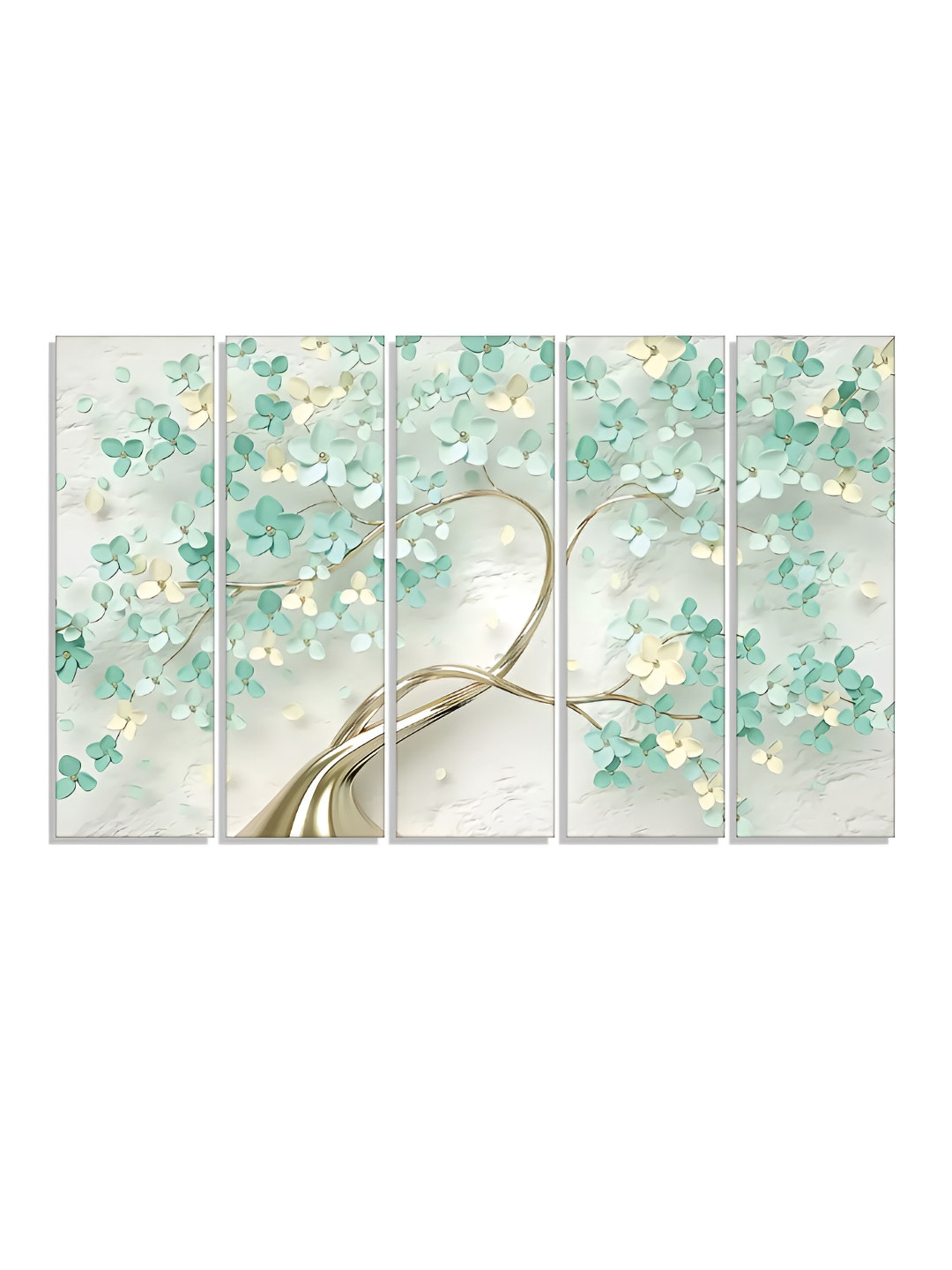 RANDOM Vinyl White & Green 5 Piece Printed Canvas Wall Paintings