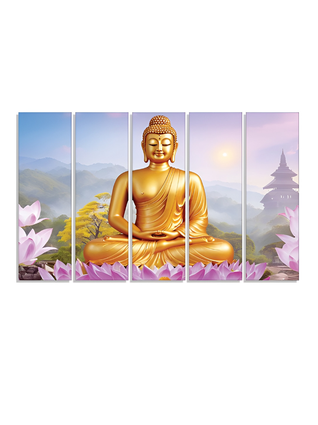 RANDOM Vinyl Purple & Gold-Toned 5 Piece Buddha Religious Canvas Wall Paintings