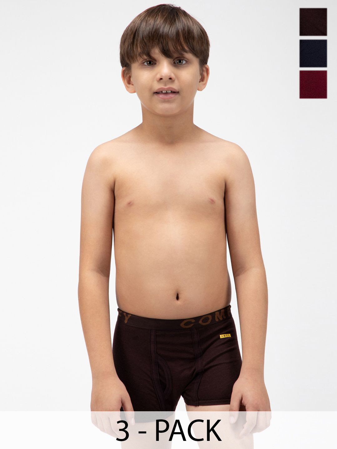 AMUL COMFY Boys Pack Of 3 Cotton Trunks AC-SMINITROE-CB-NY-MA-60-3PC