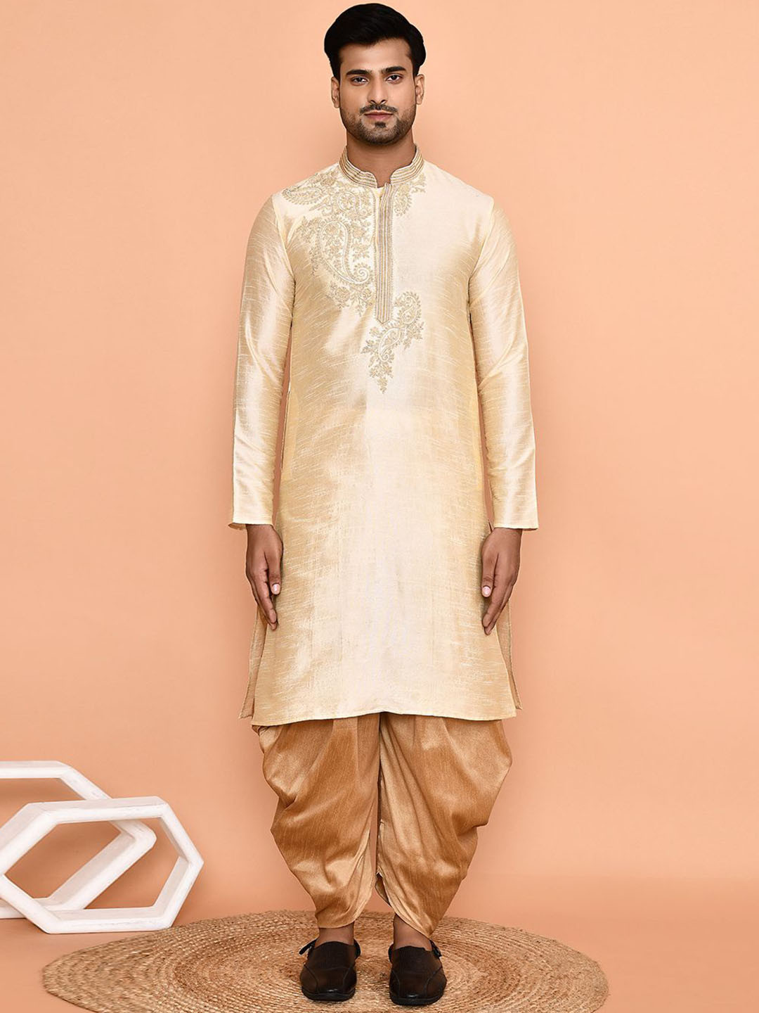 Arihant Rai Sinha Paisley Embroidered Mandarin Collar Dupion Silk Kurta With Patiala