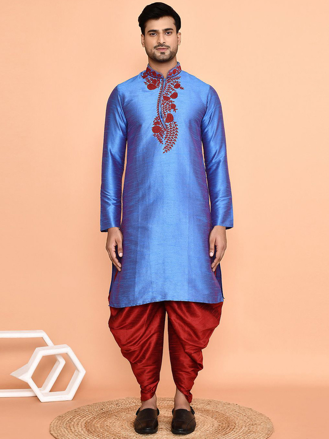 Arihant Rai Sinha Floral Embroidered Regular Dupion Silk Kurta With Dhoti Pant
