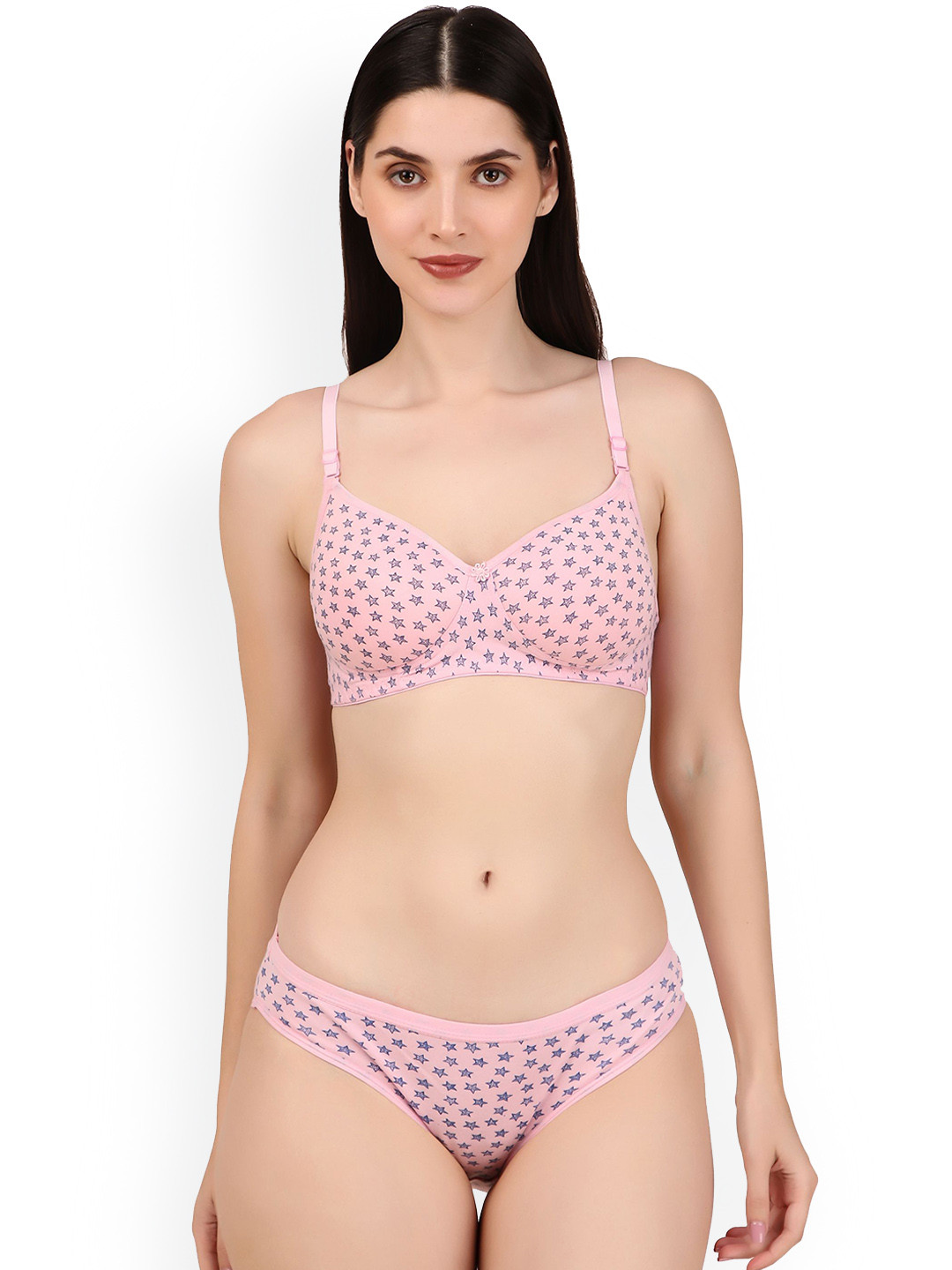 Piylu Women Printed Lightly-Padded  Lingerie Set Set-Star-CB1-Pink-28