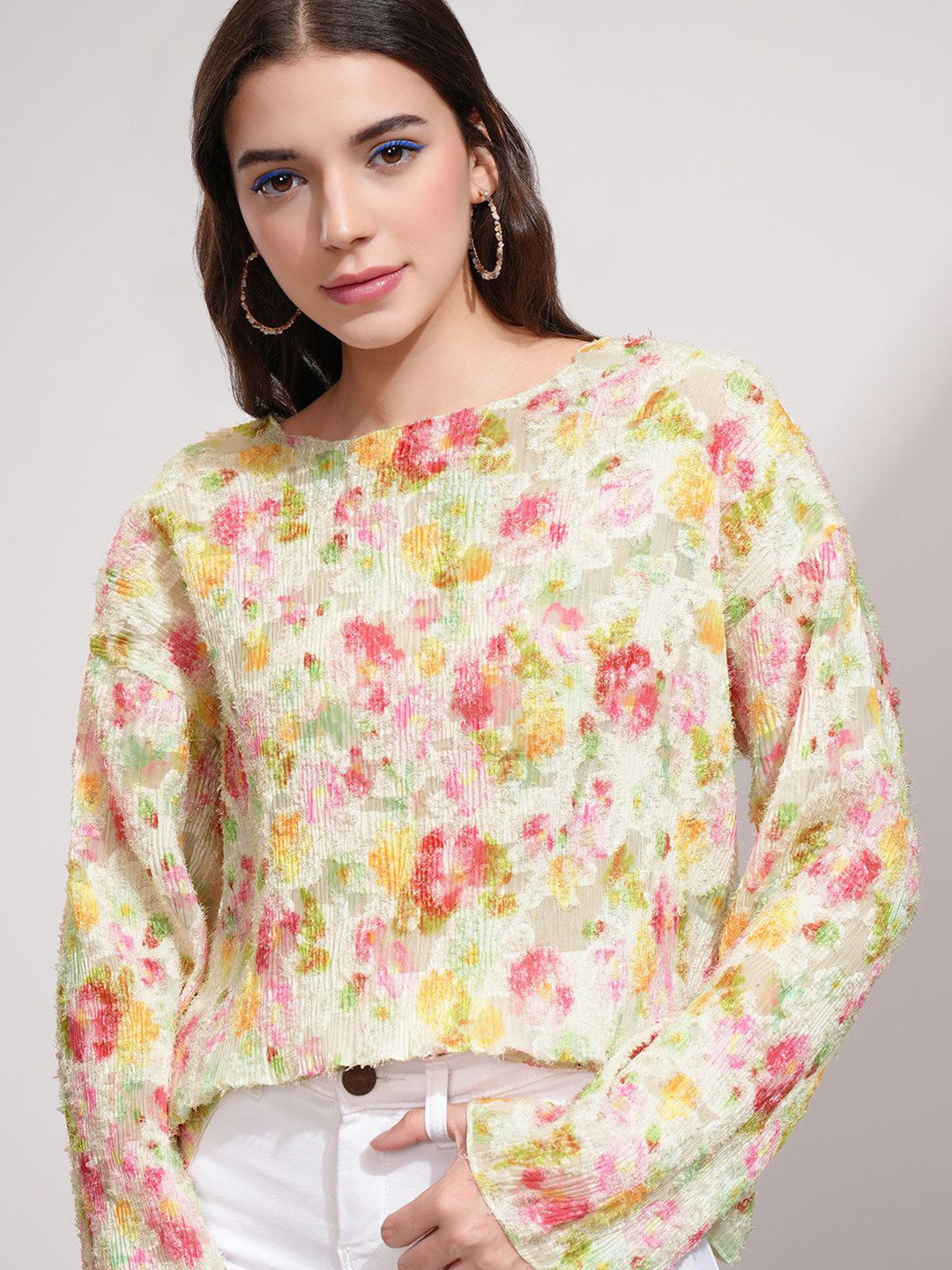 Tokyo Talkies Women Flared Sleeve Boxy Top