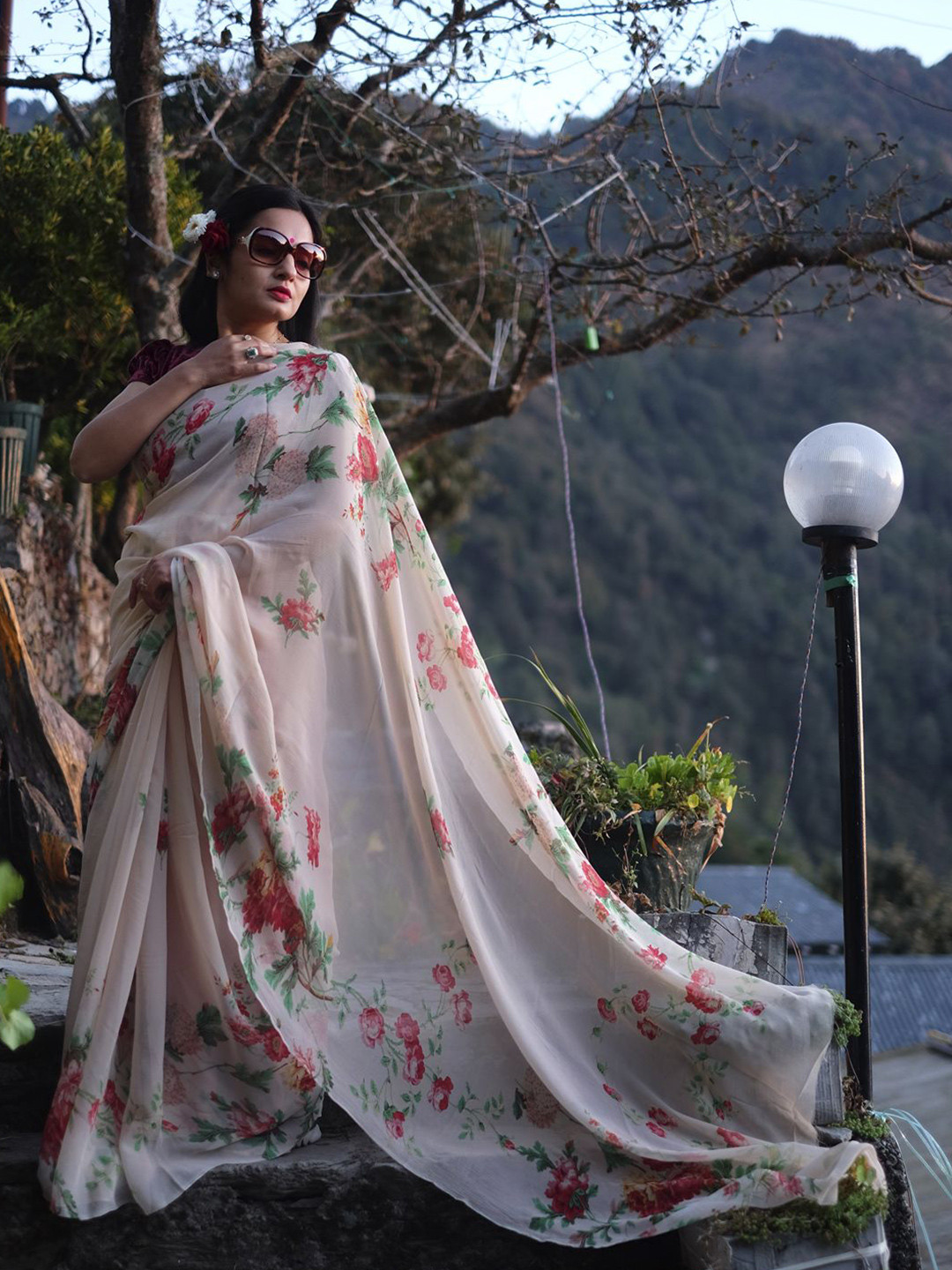BBG Royals Floral Pure Chiffon Saree