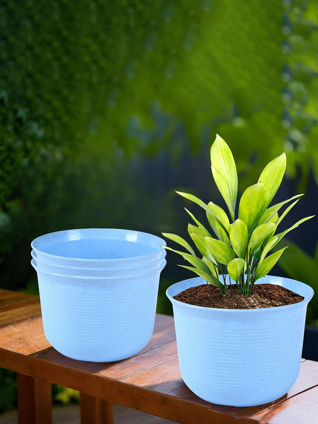 Kuber Industries Blue 4 Pieces Planters With Plates