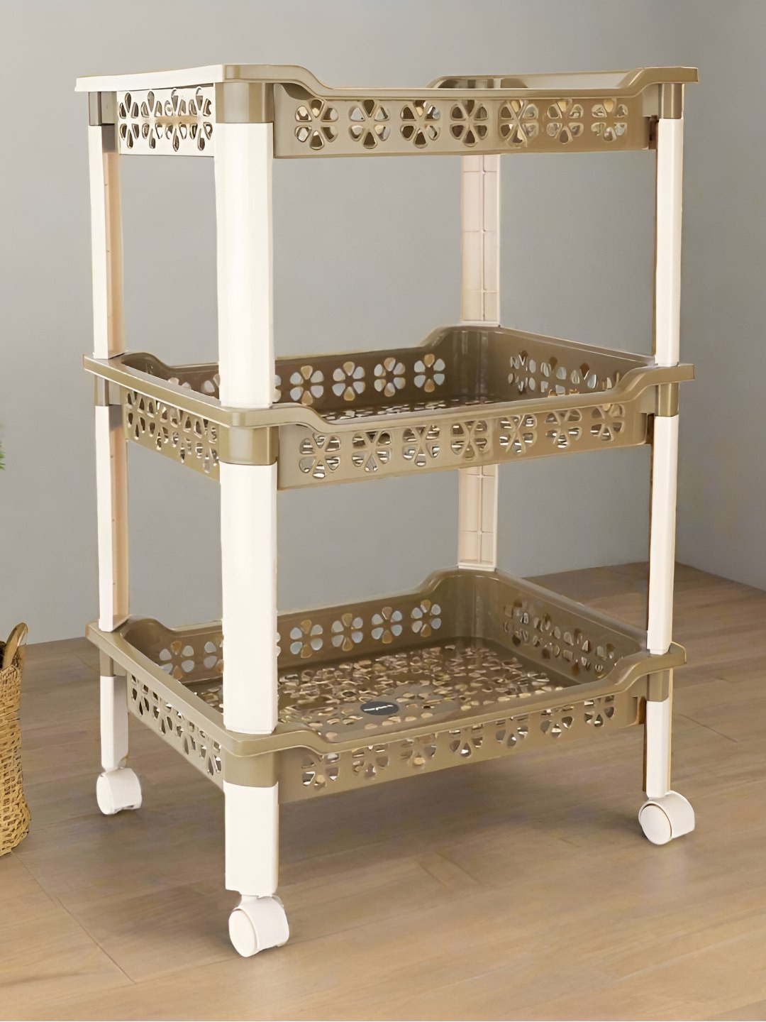 Nayasa Green Candy Rectangular 3 Shelf Trolley Storage Rack