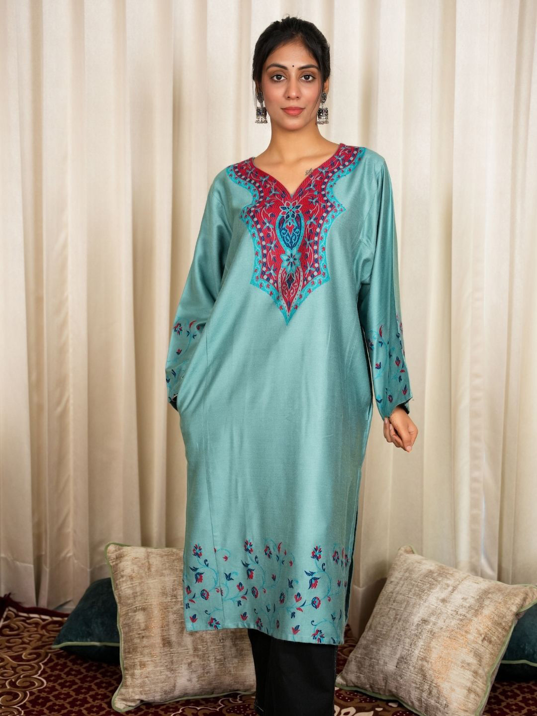 HOUSE OF KIRNA'S WITH LOGO OF HOK Floral Embroidered A-Line Kurta