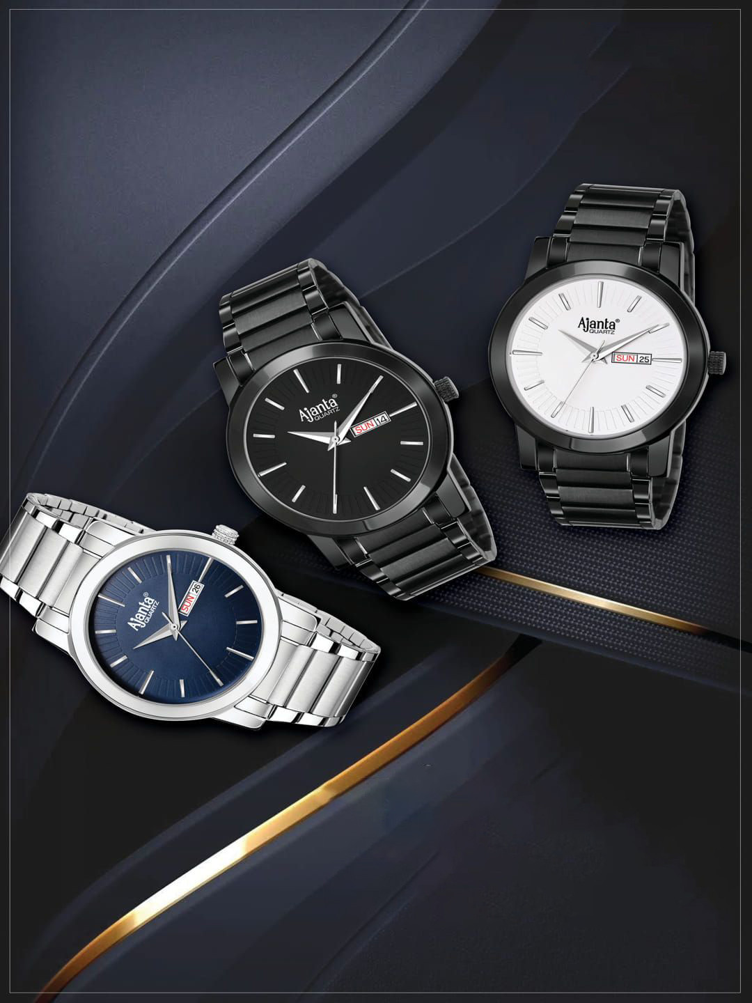 Ajanta Quartz Men Dial & Stainless Steel Straps Analogue Watch AWC502 BLS BBL