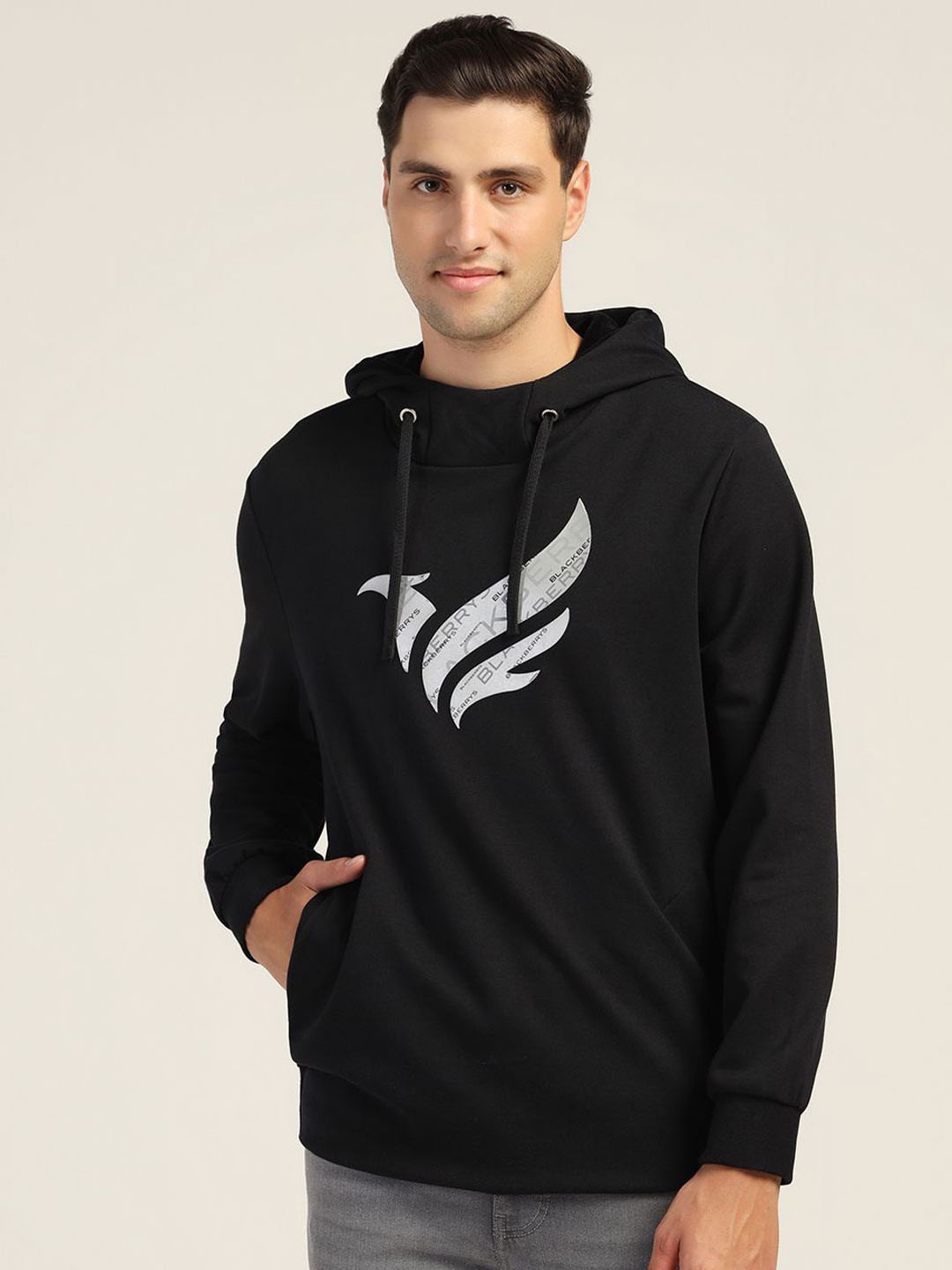 Blackberrys Men Brand Logo Printed Hooded Cotton Sweatshirt