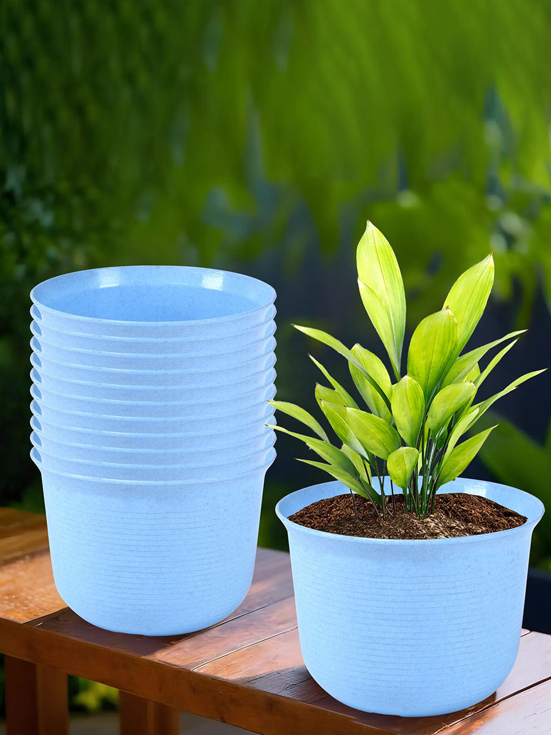 Kuber Industries Blue 12 Pieces Round Planters with Plate