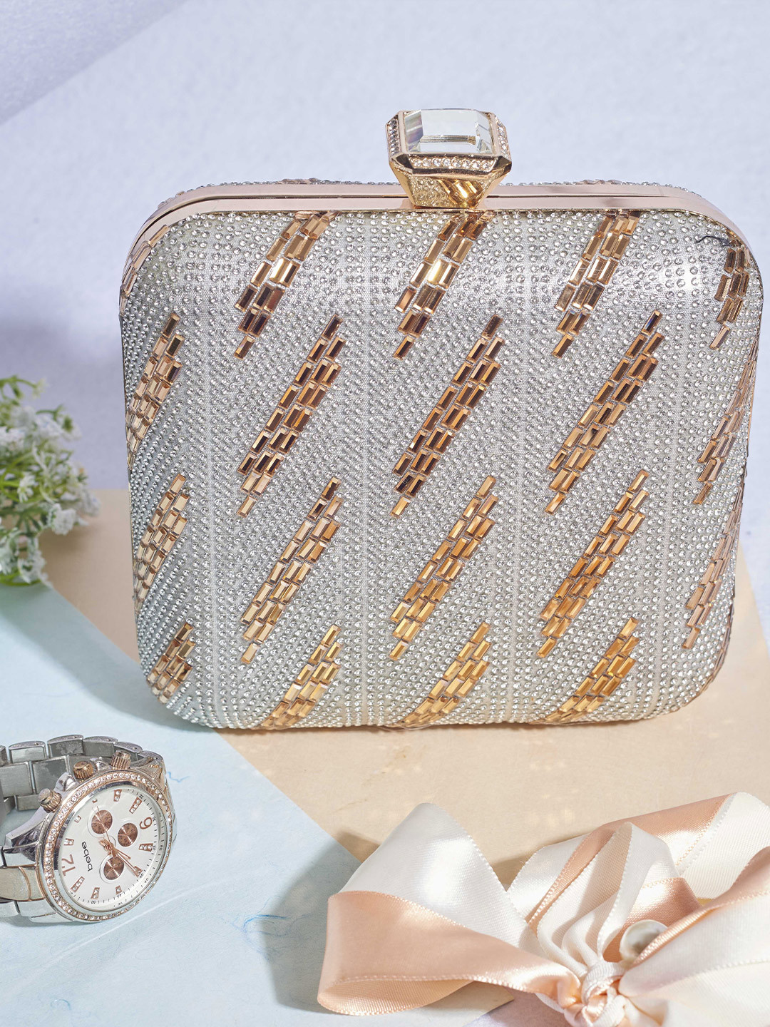 AlorBags Golden Rain Embellished Box Clutch