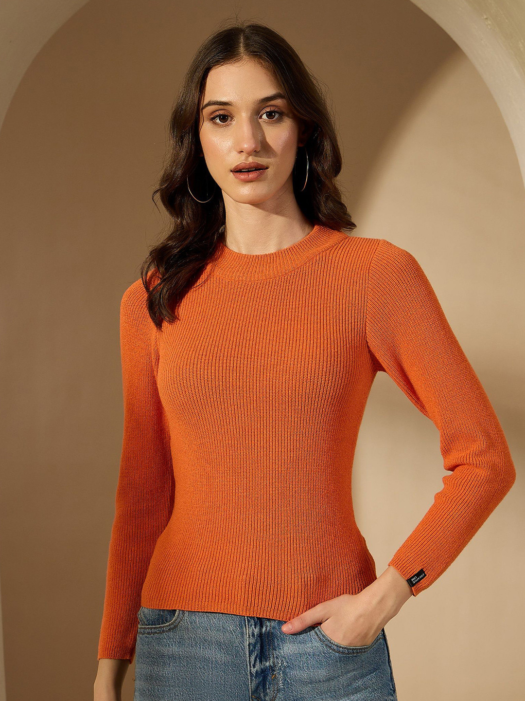 CREATIVE LINE Self Desgin Knitted Woollen Top