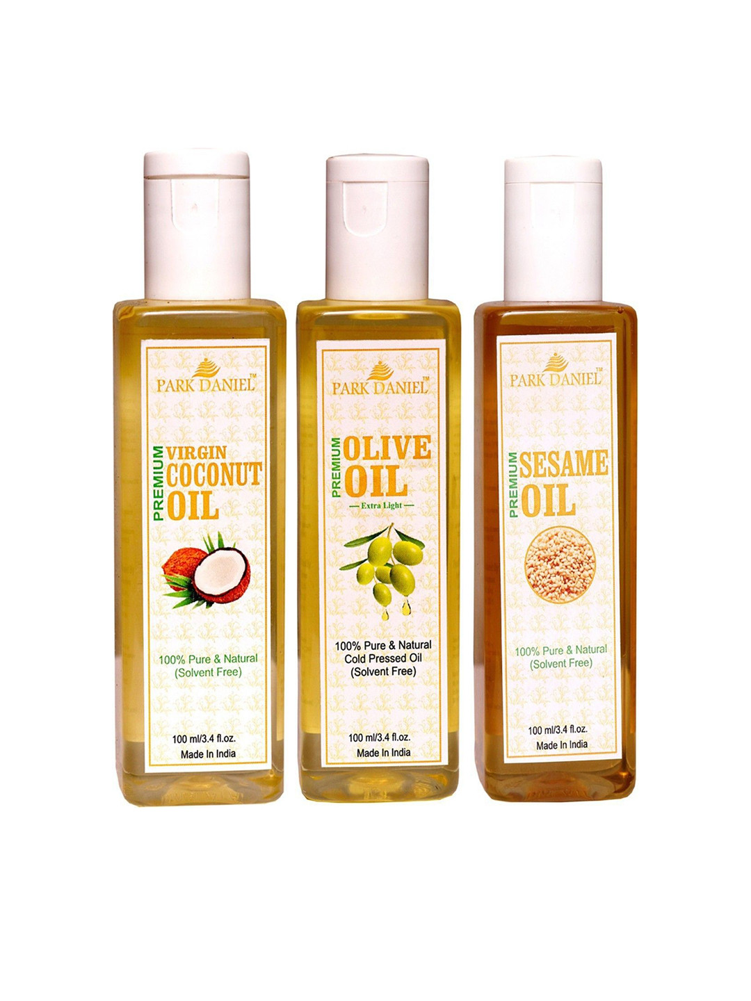 Park Daniel 3Pcs Pure Natural Cold Pressed Coconut + Olive + Sesame Oils - 100ml Each