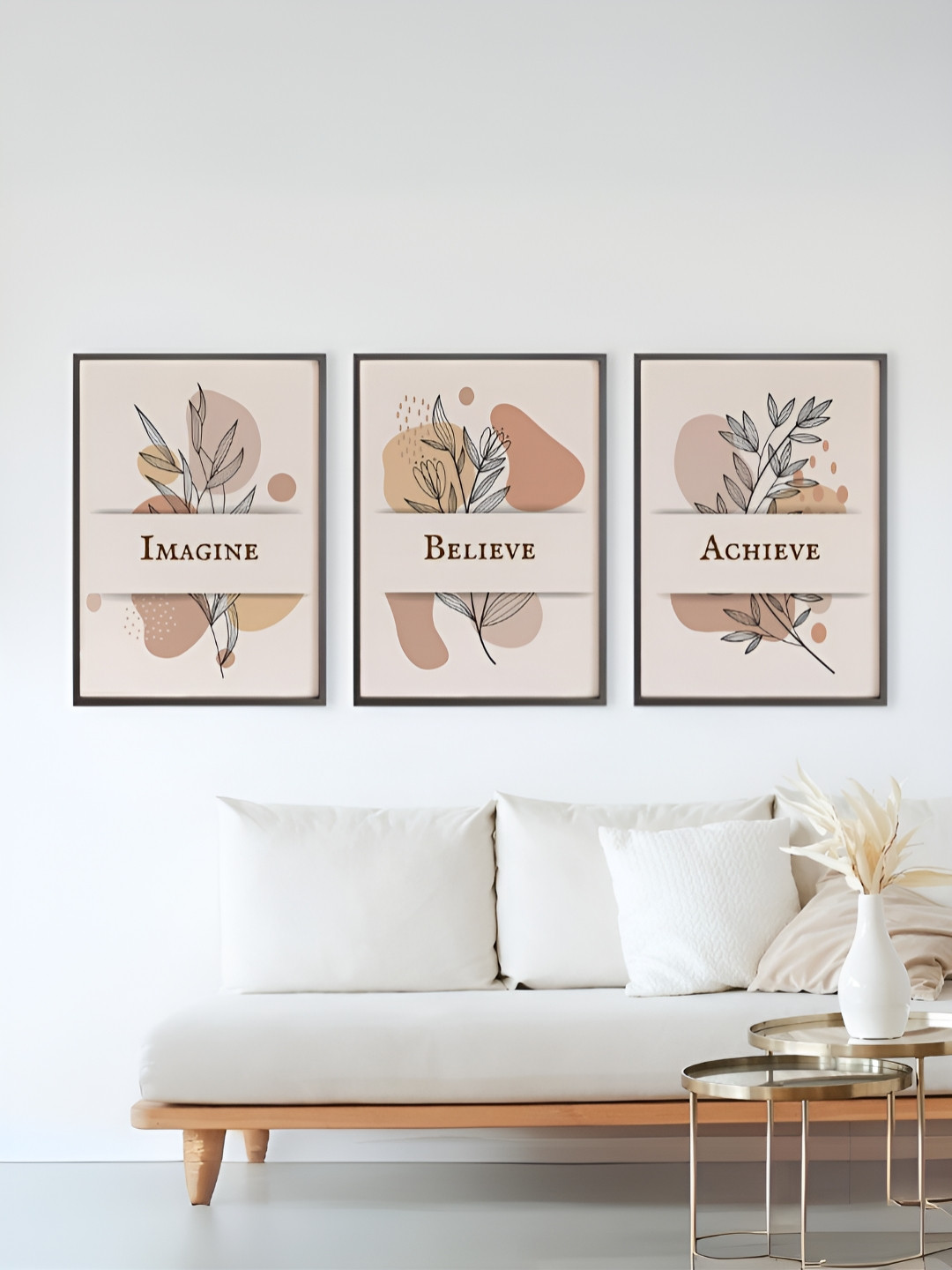 Rustic Charm Beige 3 Piece Paper Floral and Botanical Printed Wall Art