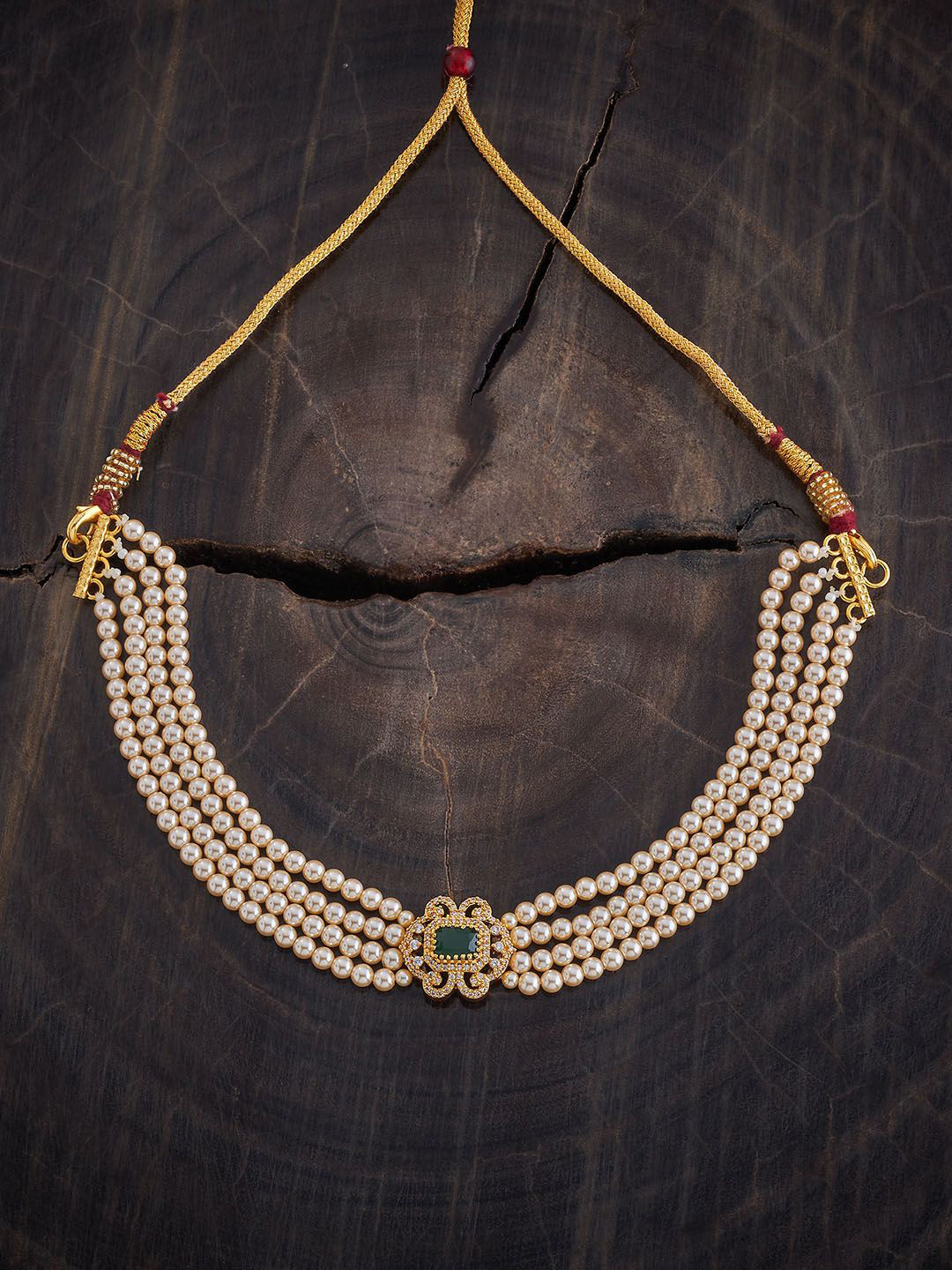 Kushal's Fashion Jewellery Embellished Bridal 92.5 Silver Pearl Beaded Temple Necklace