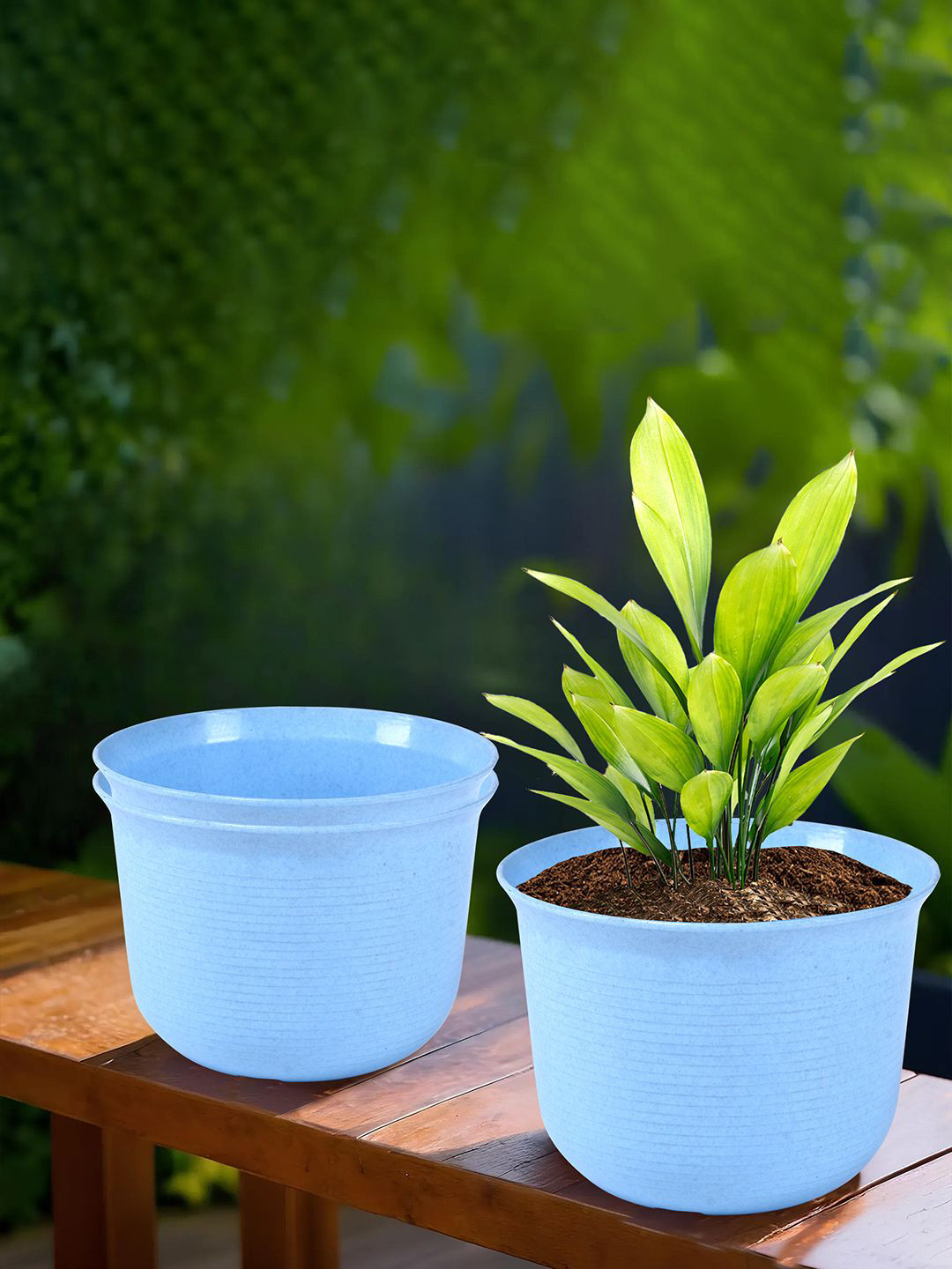 Kuber Industries Blue 3 Pieces Flower Pot With Plate