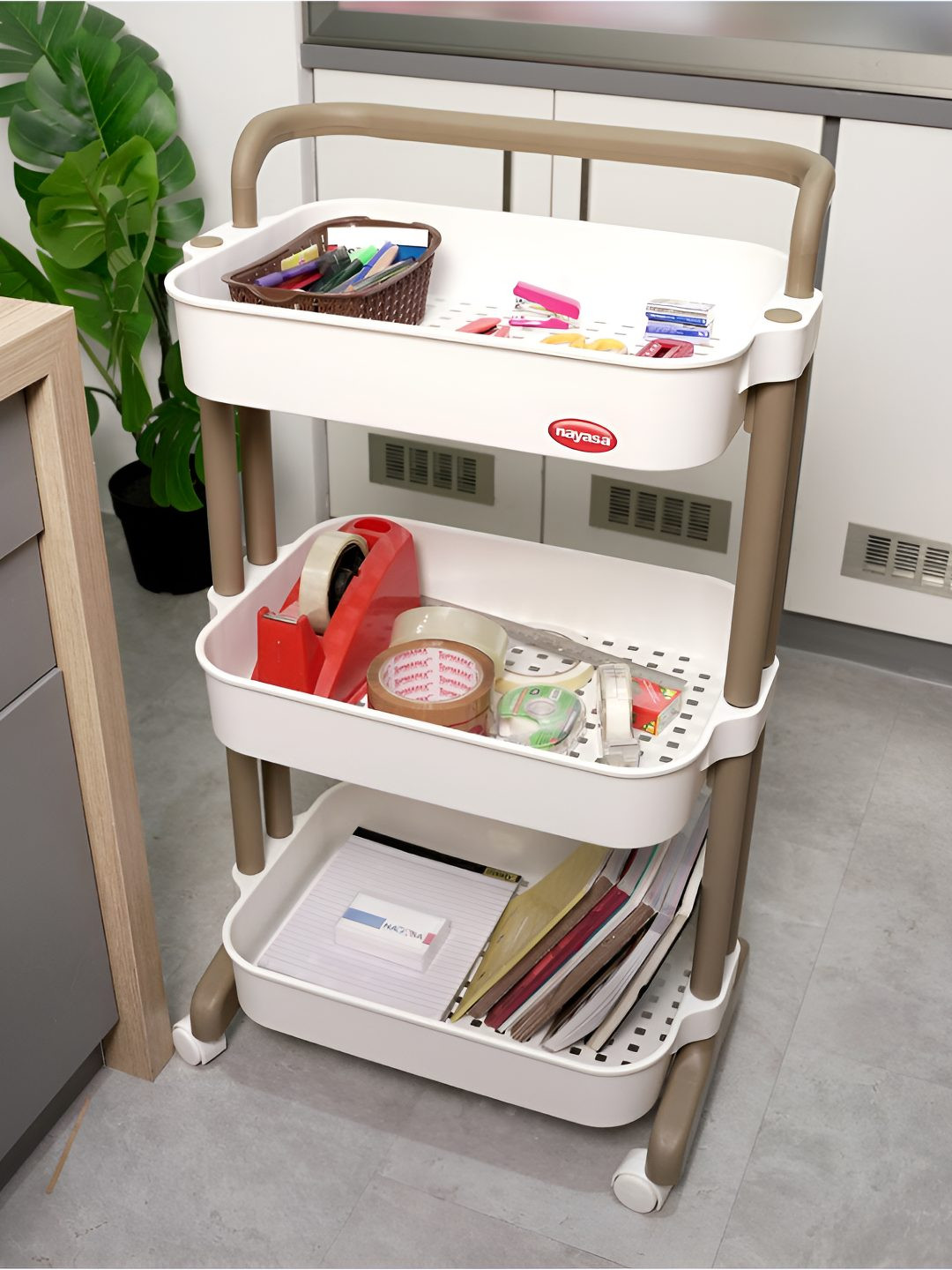 Nayasa White Signature 3 Shelf Multipurpose Plastic Trolley