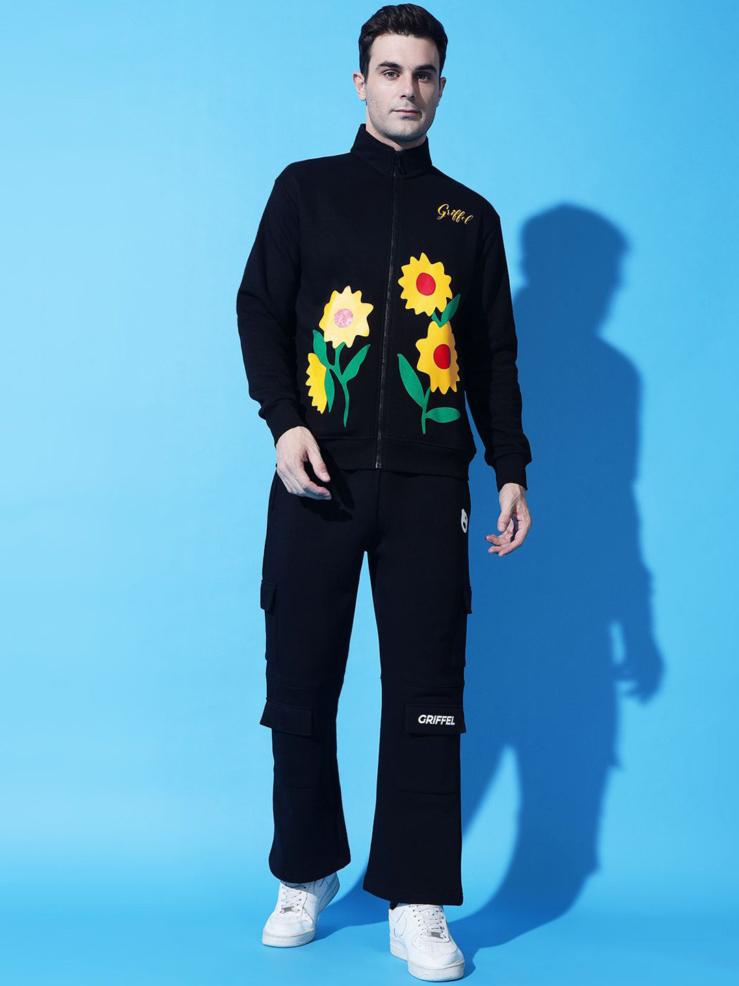 GRIFFEL Men Floral Printed Sweatshirt With Trousers Winter Co-Ords Set