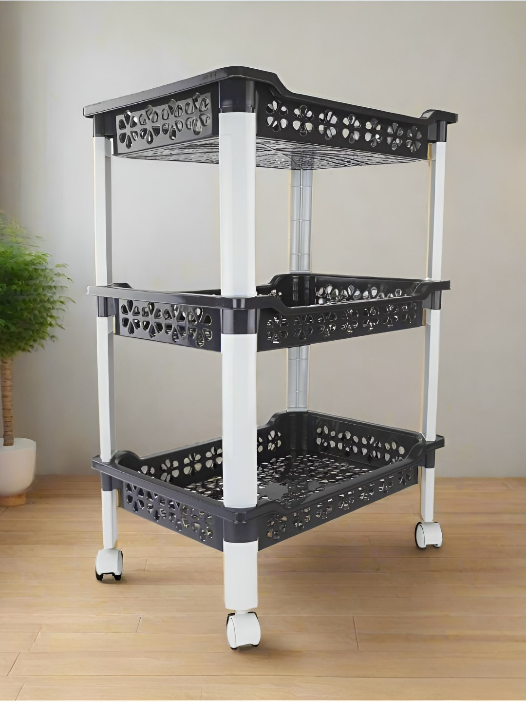 Nayasa Candy Grey Rectangular 3-Shelf Multipurpose Storage Rack