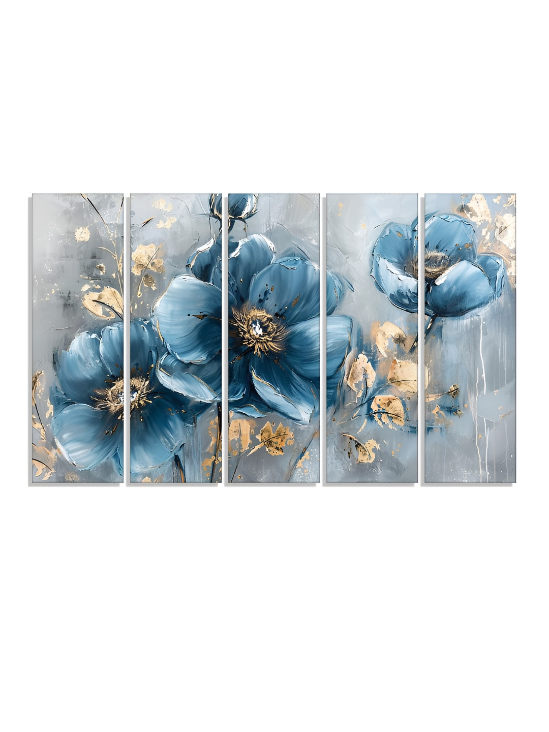 RANDOM Vinyl Blue & Grey 5 Piece Floral Printed Canvas Wall Paintings