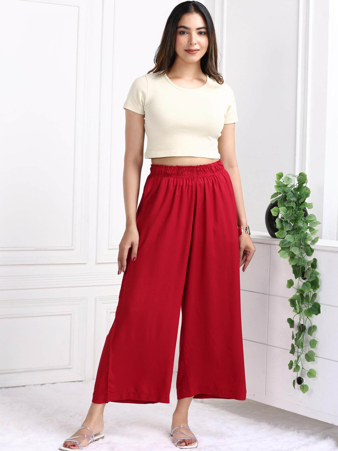 Mlada Women Mid Rise Regular Fit Casual Palazzo