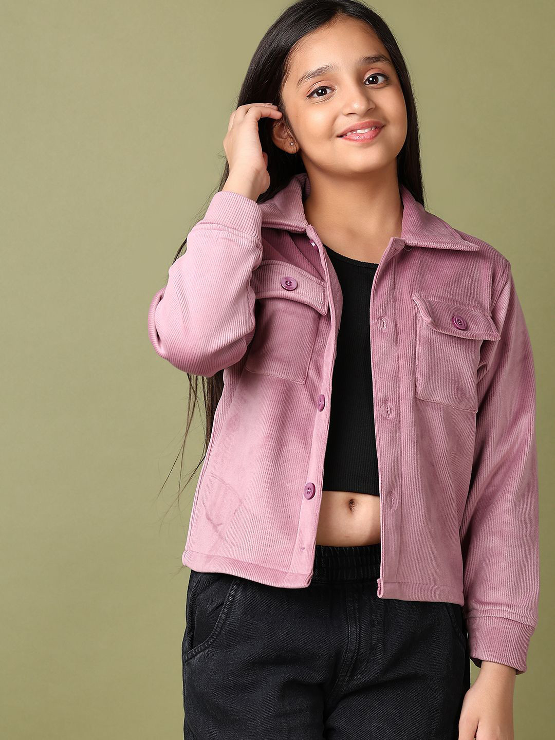 V-Mart Girls Cotton Shirt Collar Long Sleeves Shirt Style Top