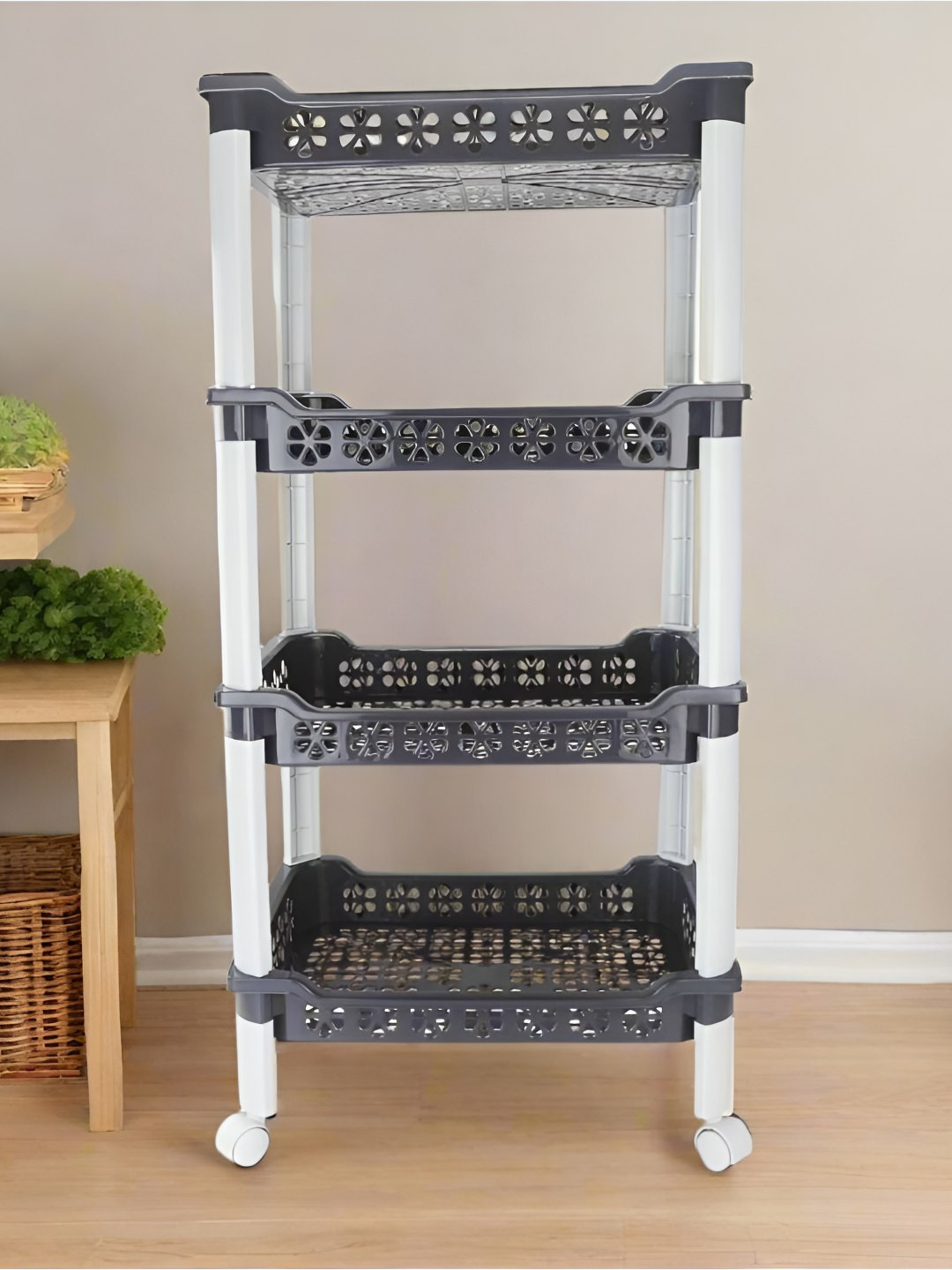 Nayasa Candy Grey Rectangular 4-Shelf Multipurpose Storage Rack