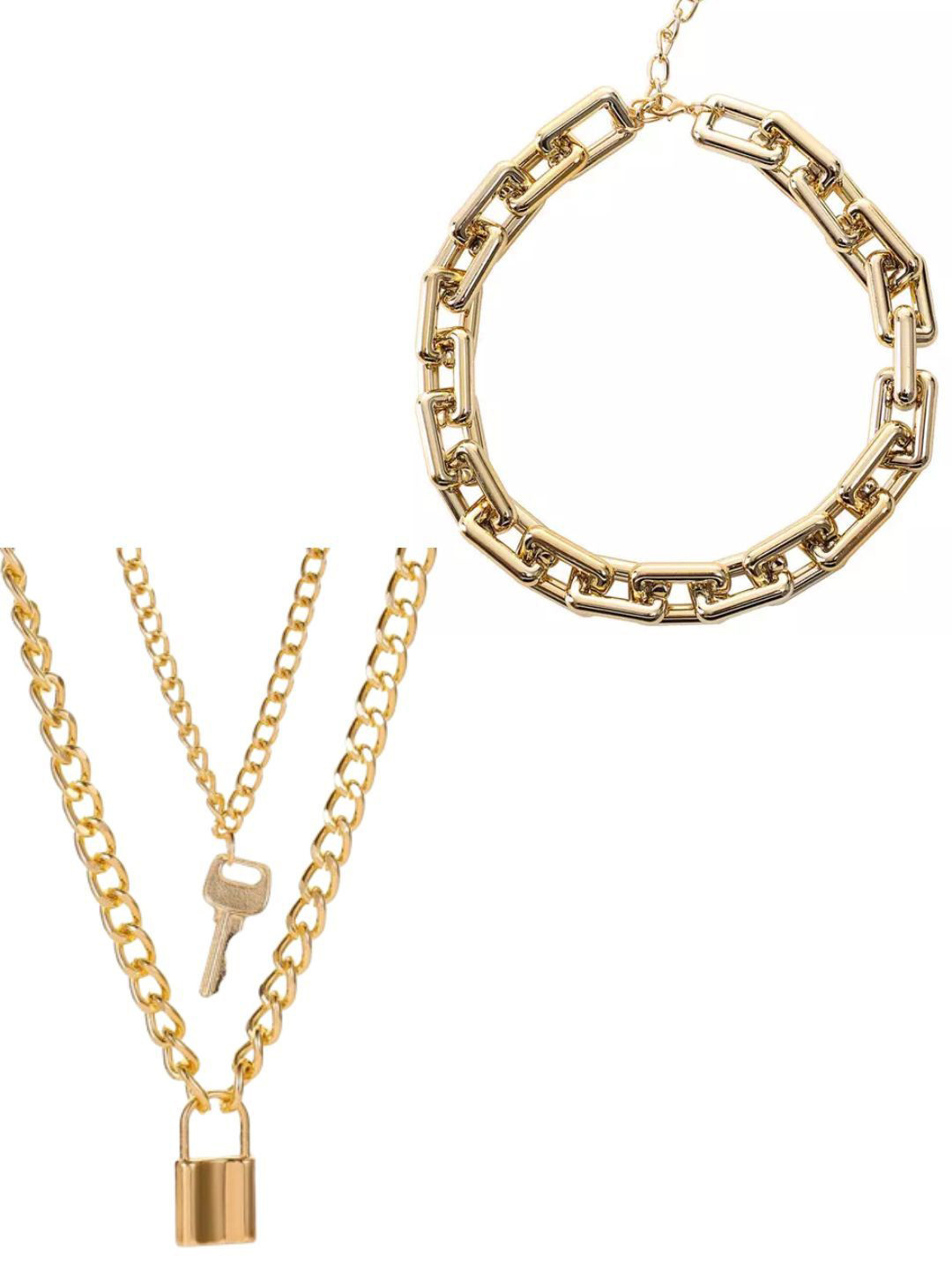 Pinapes Unisex Set of 2 Gold-Plated Layered Minimal Necklace and Choker Set