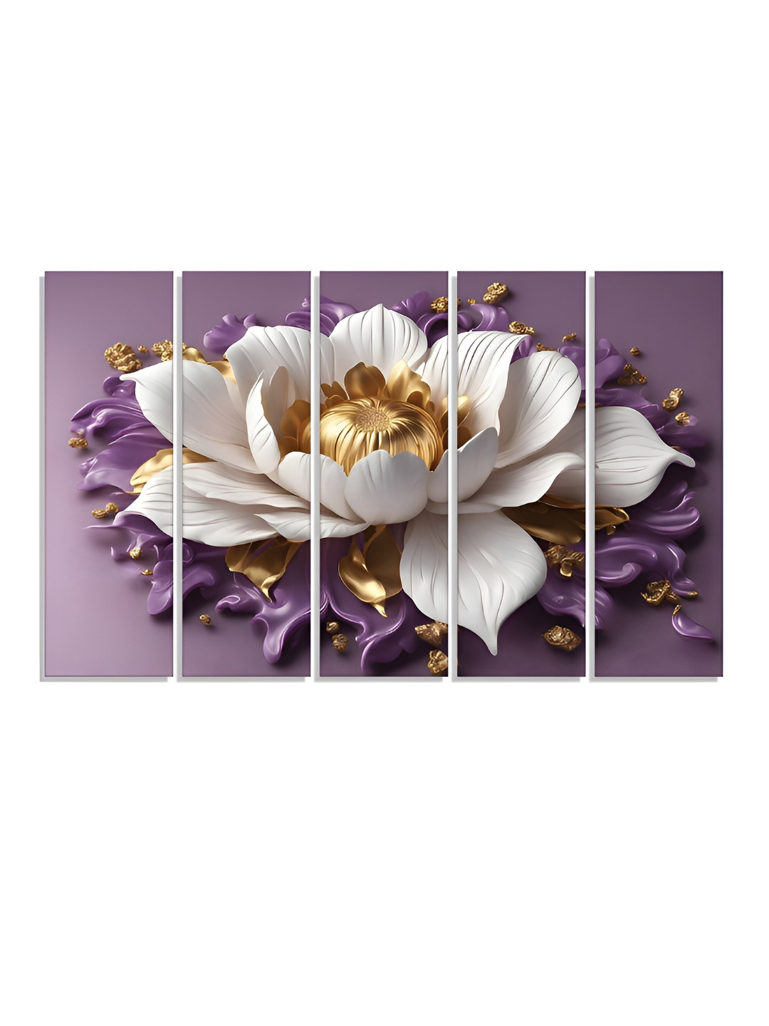 RANDOM Vinyl Purple & White 5 Piece Floral Canvas Wall Paintings