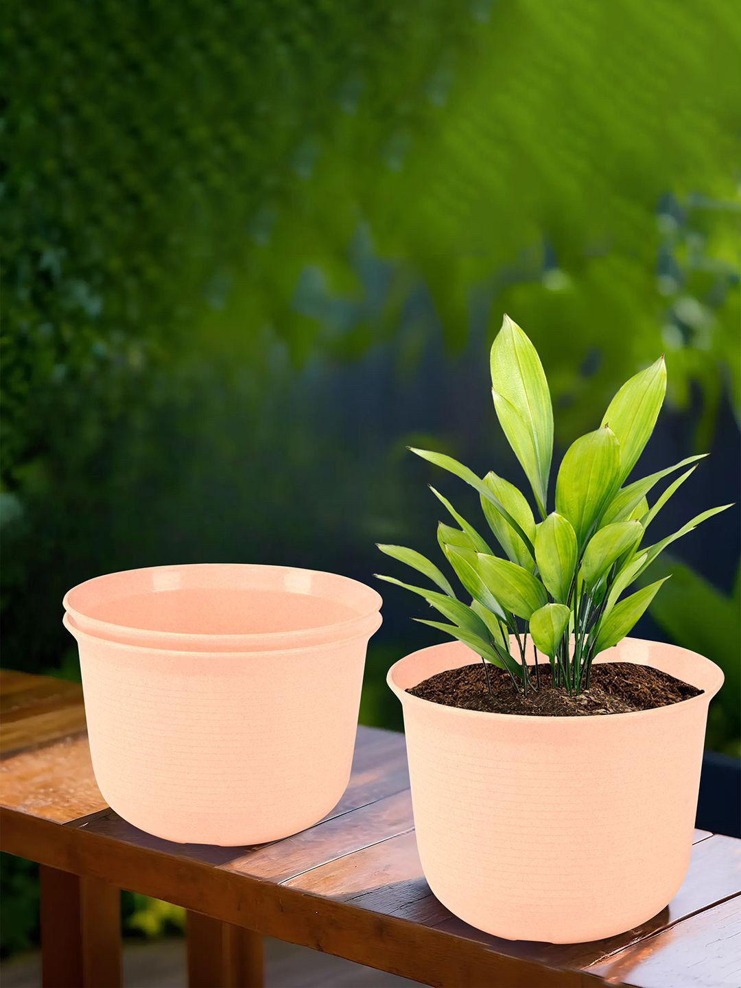 Kuber Industries Peach-Coloured 3 Pieces Sawera Planters With Plate