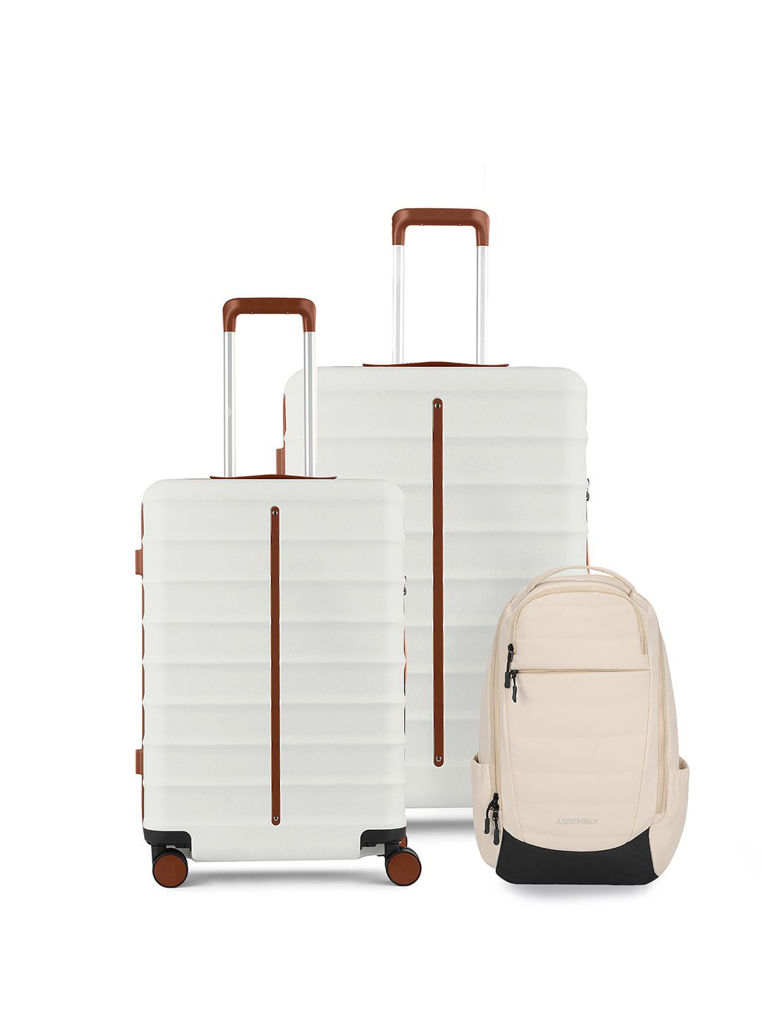Assembly Odyssey White Set of 2 Trolley Luggage 20 & 24 Inches with Laptop Backpack