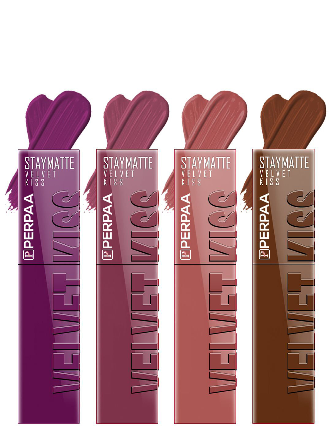 PERPAA Set of 4 Velvet Kiss Waterproof Liquid Lipstick 3.5 ml each - Shades 3-4-5-11