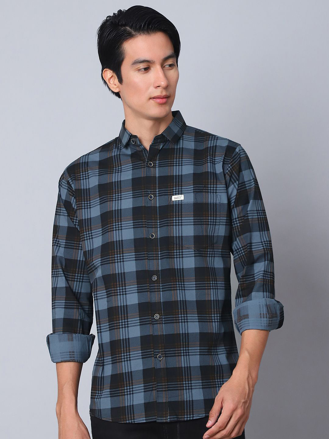 Majestic Man Men Comfort Spread Collar Tartan Checked Cotton Slim Fit Casual Shirt