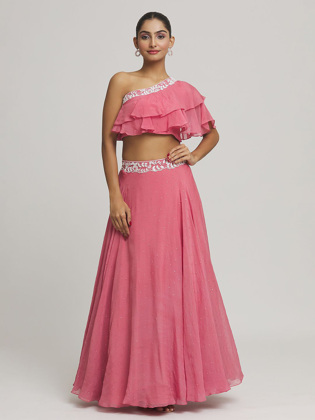 Samyukta Singhani Embroidered Thread Work One Shoulder Ready to Wear Lehenga & Blouse