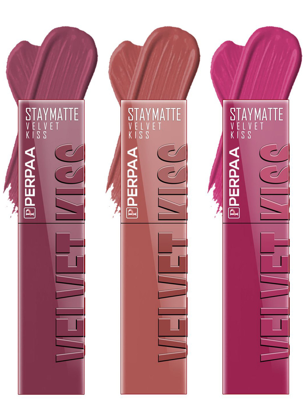 PERPAA 3-Pc Velvet Kiss Stay Matte Waterproof Liquid Lipstick 3.5 ml each - Shade 04-05-08