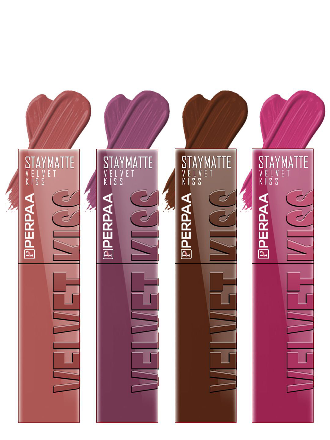 PERPAA Set Of 4 Velvet Kiss Waterproof Matte Liquid Lipstick 3.5 ml Each -Shades -5-6-7-8