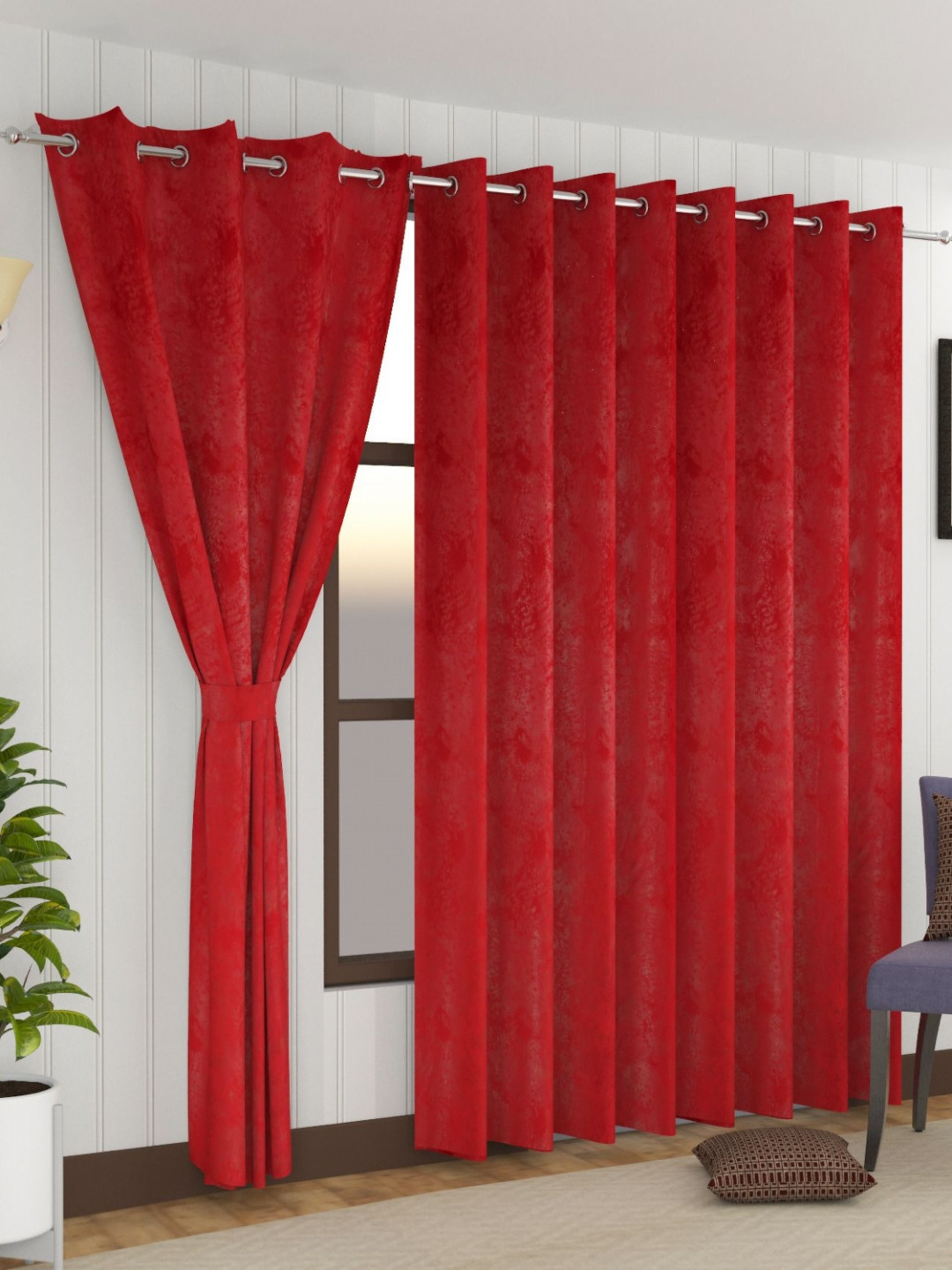 Florida Cambridge Red 2 Pieces Room Darkening Velvet Long Door Curtains