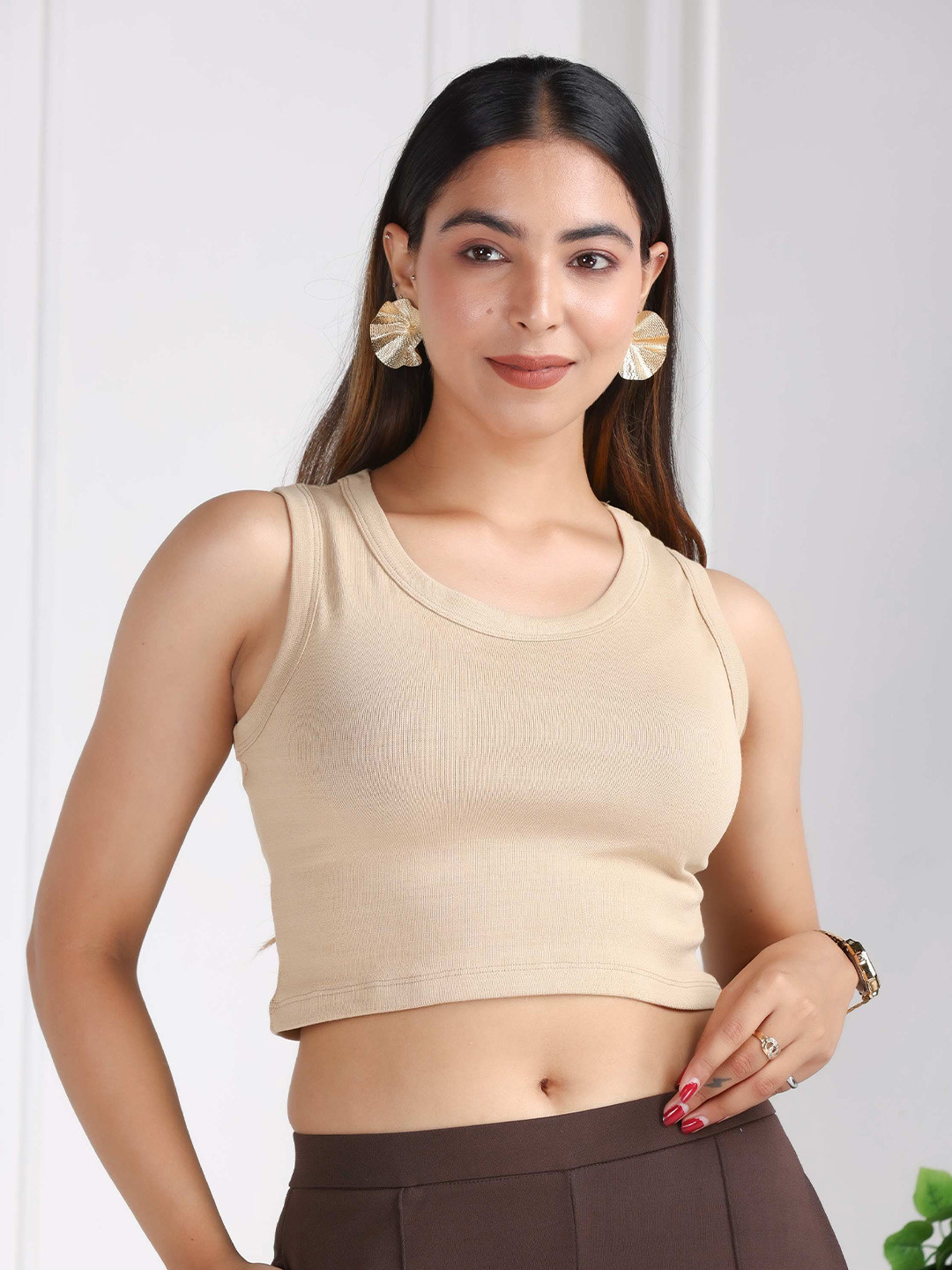 Mlada Round Neck Regular Fit Sleeveless Cotton Ribbed Top