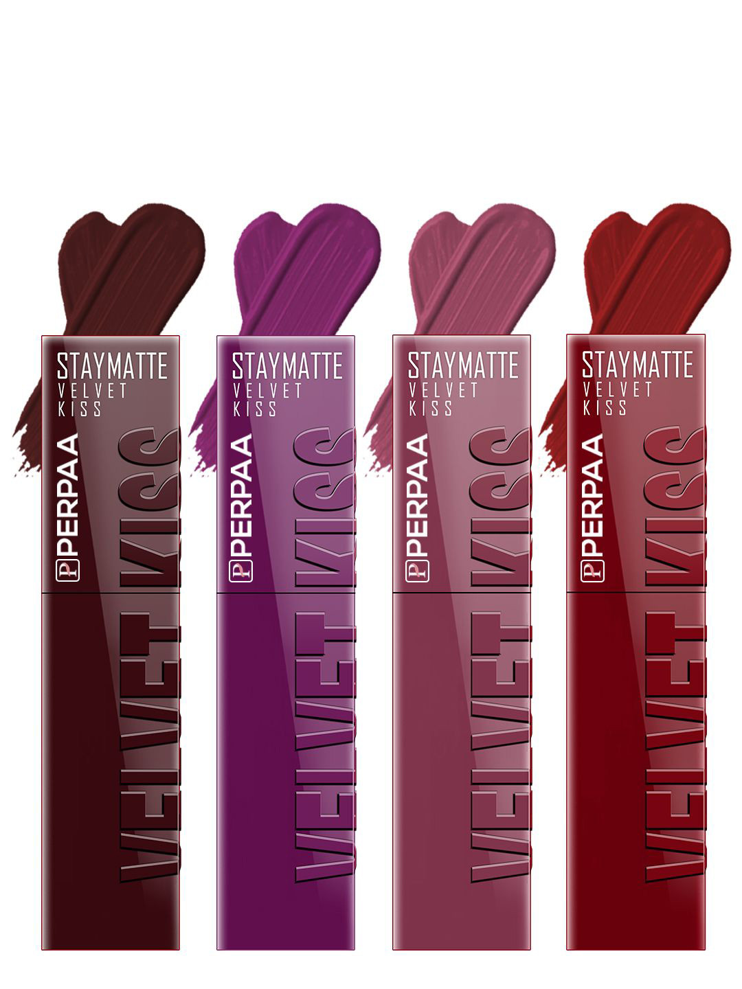 PERPAA Set of 4 Velvet Kiss Waterproof Matte Lipstick -3.5 ml Each -Shades - 2- 3- 4- 9