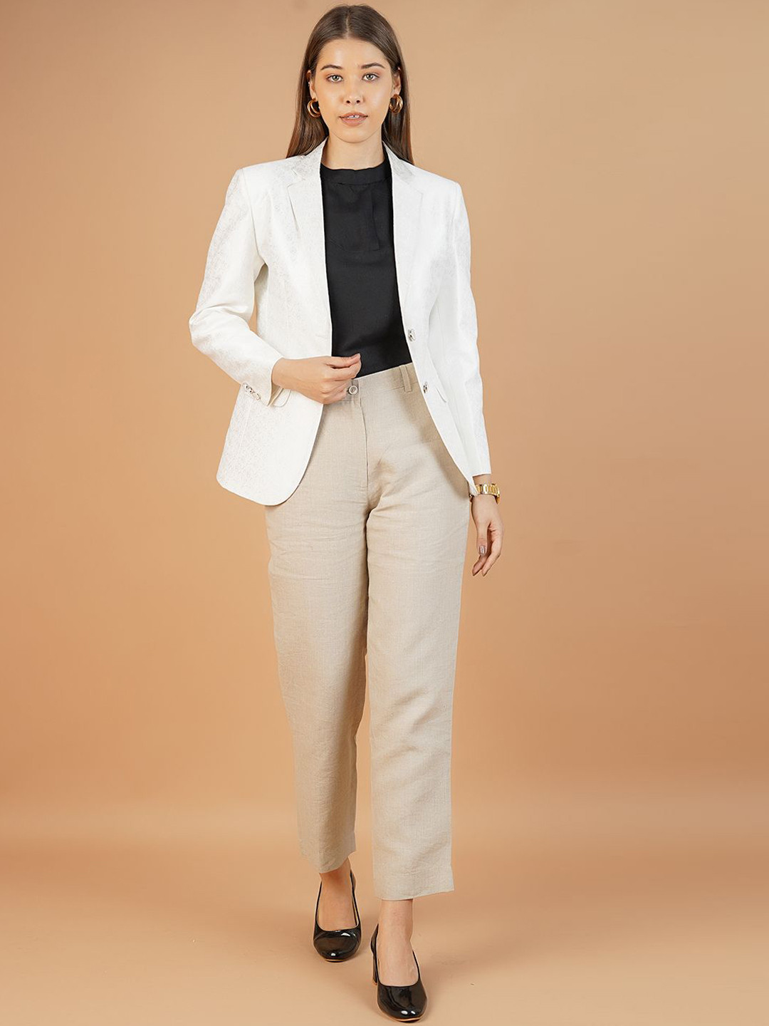 INDOPHILIA Self-Design Notched Lapel Single-Breasted Banarasi Casual Blazer