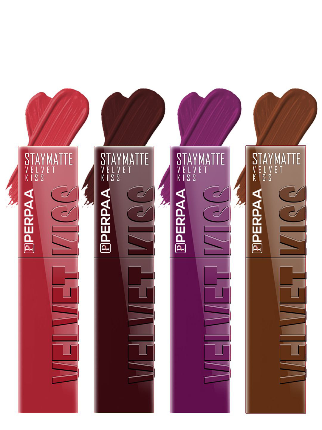 PERPAA 4-Pc Velvet Kiss Stay Matte Waterproof Liquid Lipstick 3.5 ml each - Shade 1-2-3-11