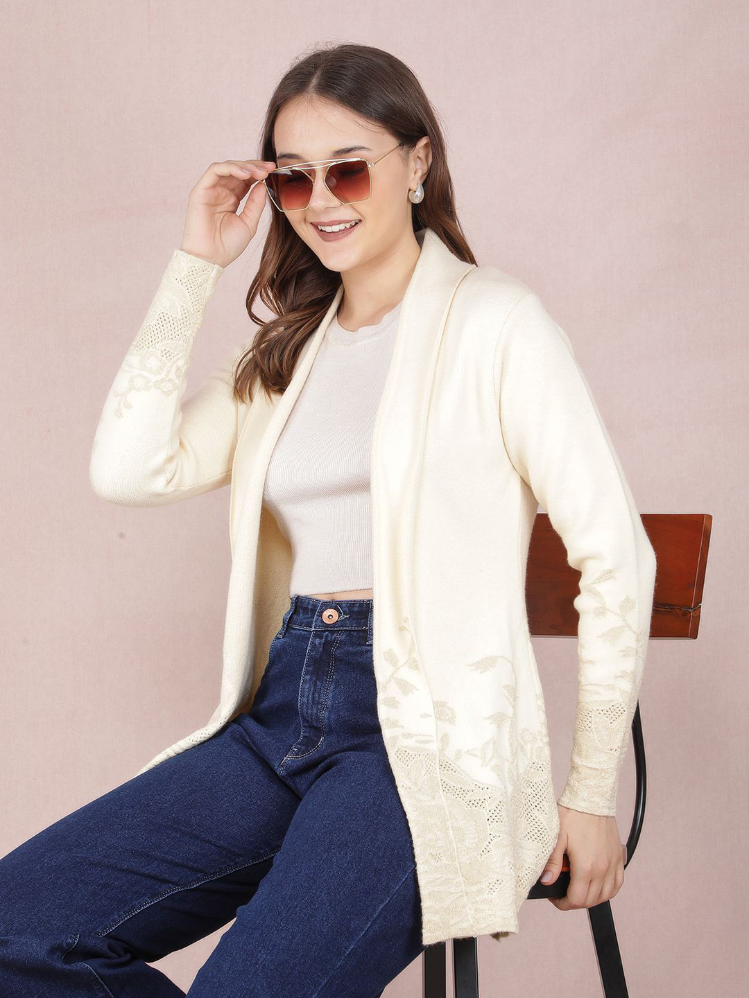 Crimsoune Club Self Design Longline Open Front Shrug