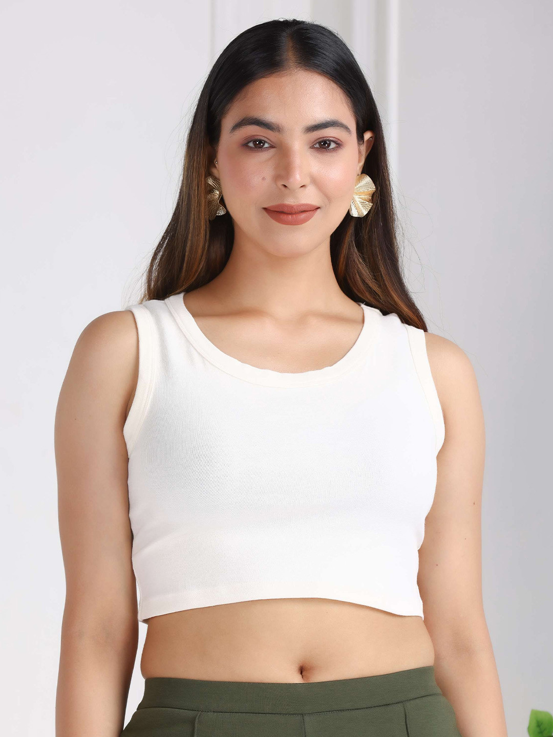 Mlada Round Neck Regular Fit Sleeveless Cotton Ribbed Top